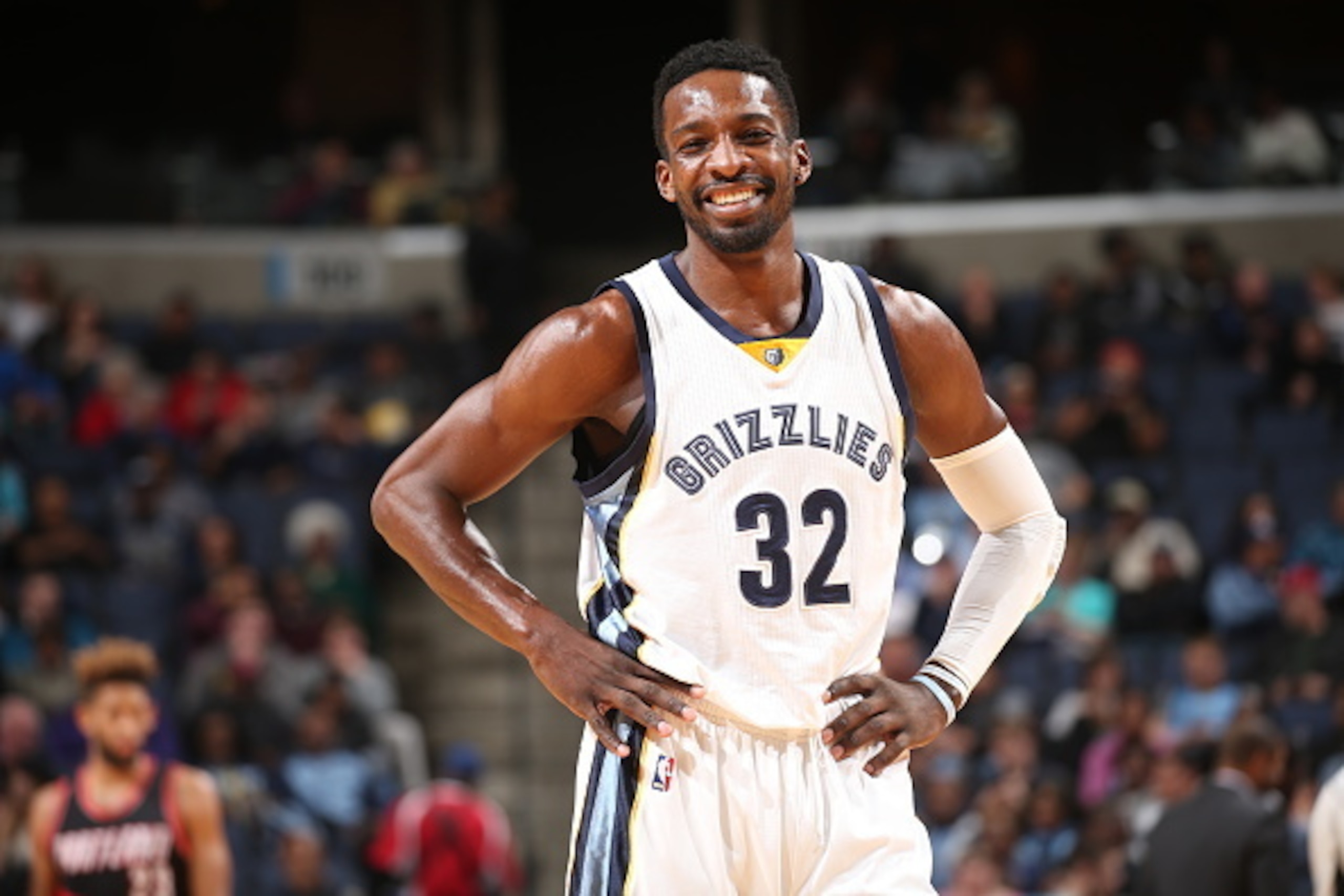 MEMPHIS, TN - FEBRUARY 8:  Jeff Green #32 of the Memphis Grizzlies stands on the court during the game against the Portland Trail Blazers on February 8, 2016 at FedExForum in Memphis, Tennessee. NOTE TO USER: User expressly acknowledges and agrees that, b