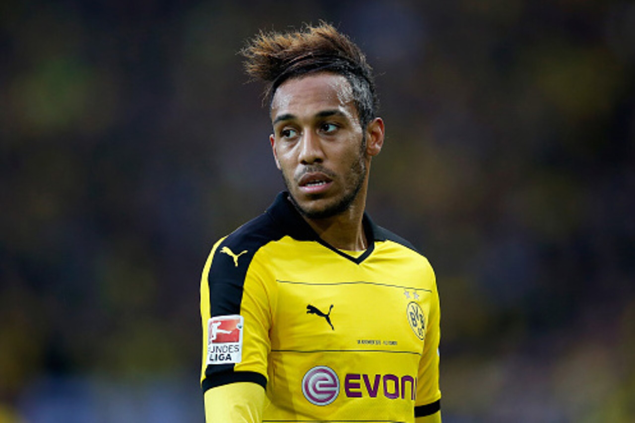 DORTMUND, GERMANY - NOVEMBER 08: Pierre-Emerick Aubameyang of Dortmund looks on during the Bundesliga match between Borussia Dortmund and FC Schalke 04 at Signal Iduna Park on November 8, 2015 in Dortmund, Germany. (Photo by Boris Streubel/Getty Images) DORTMUND, GERMANY - NOVEMBER 08: Pierre-Emerick Aubameyang of Dortmund looks on during the Bundesliga match between Borussia Dortmund and FC Schalke 04 at Signal Iduna Park on November 8, 2015 in Dortmund, Germany. (Photo by Boris Streubel/Getty Images)