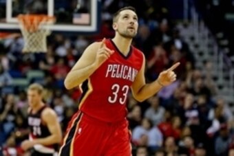 Dec 23, 2015; New Orleans, LA, USA; New Orleans Pelicans forward Ryan Anderson (33) reacts after a score against the Portland Trail Blazers during the second quarter of a game at the Smoothie King Center. Mandatory Credit: Derick E. Hingle-USA TODAY Sport