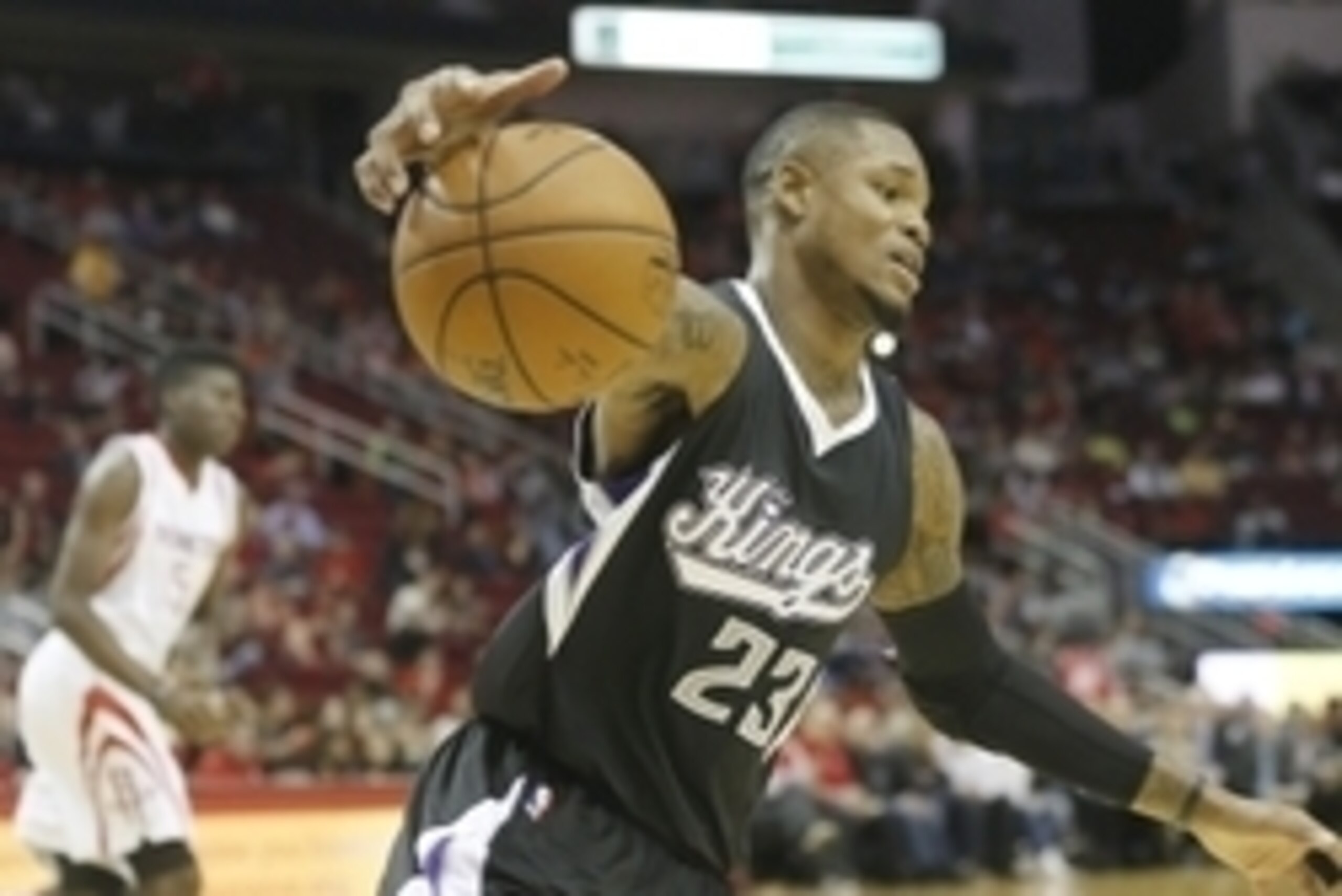 Dec 5, 2015; Houston, TX, USA;  Sacramento Kings guard Ben McLemore (23) dribbles against the Houston Rockets in the first quarter at Toyota Center. Mandatory Credit: Thomas B. Shea-USA TODAY Sports
