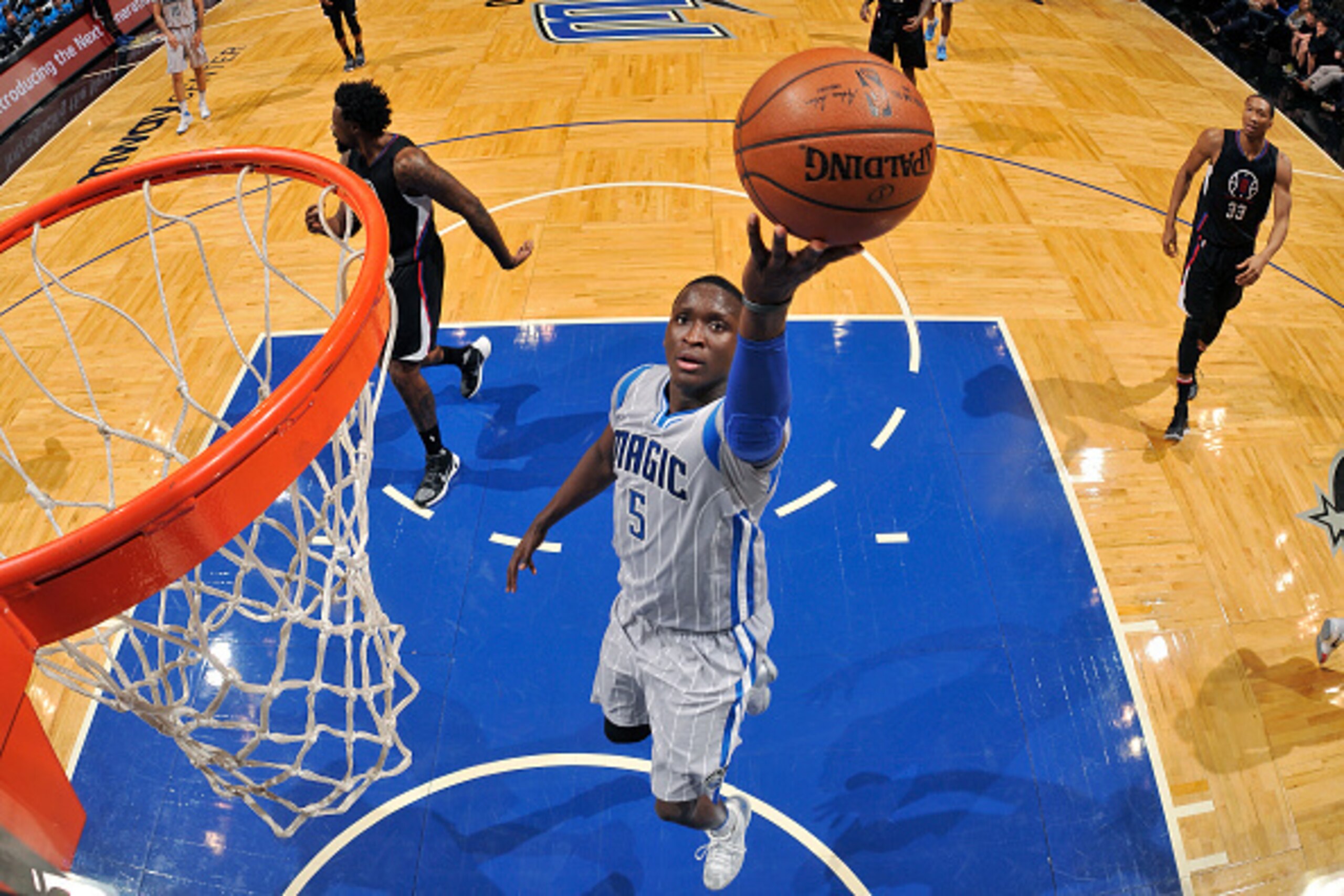 ORLANDO, FL - FEBRUARY 5: Victor Oladipo #5 of the Orlando Magic shoots a lay up during the game against the Los Angeles Clippers on February 5, 2016 at Amway Center in Orlando, Florida. NOTE TO USER: User expressly acknowledges and agrees that, by downlo