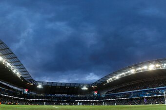 MANCHESTER, ENGLAND - FEBRUARY 14 :  A panoramic view of The Ethiad Stadium, home of Manchester City  during the Barclays Premier League match between Manchester City and Tottenham Hotspur at the Etihad Stadium  on February 14, 2016 in Manchester, England