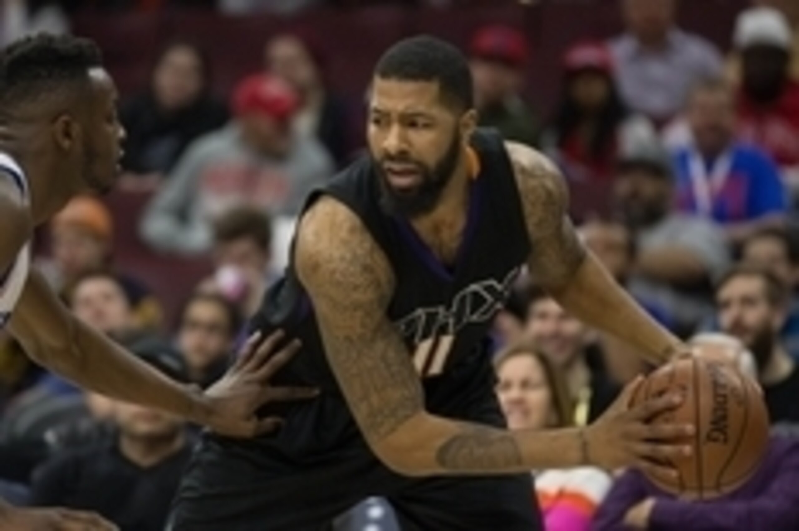 Jan 26, 2016; Philadelphia, PA, USA; Phoenix Suns forward Markieff Morris (11) looks for an opening past Philadelphia 76ers forward Jerami Grant (39) during the second half at Wells Fargo Center. The Philadelphia 76ers won 113-103. Mandatory Credit: Bill 