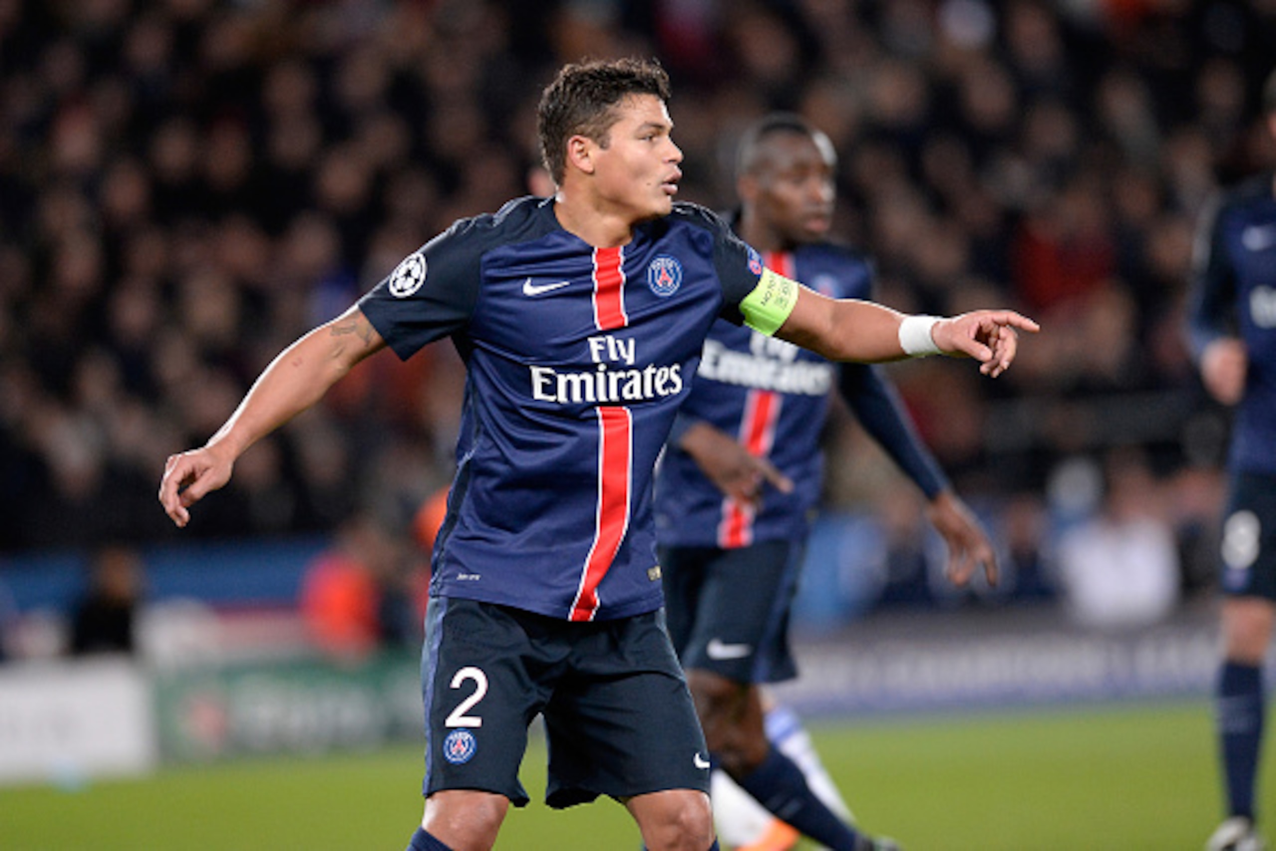PARIS, FRANCE - FEBRUARY 16:  Thiago Silva of Paris Saint-Germain reacts during the Champion's League game between Paris Saint-Germain and Chelsea FC on February 16, 2016 in Paris, France.  (Photo by Aurelien Meunier/Getty Images)