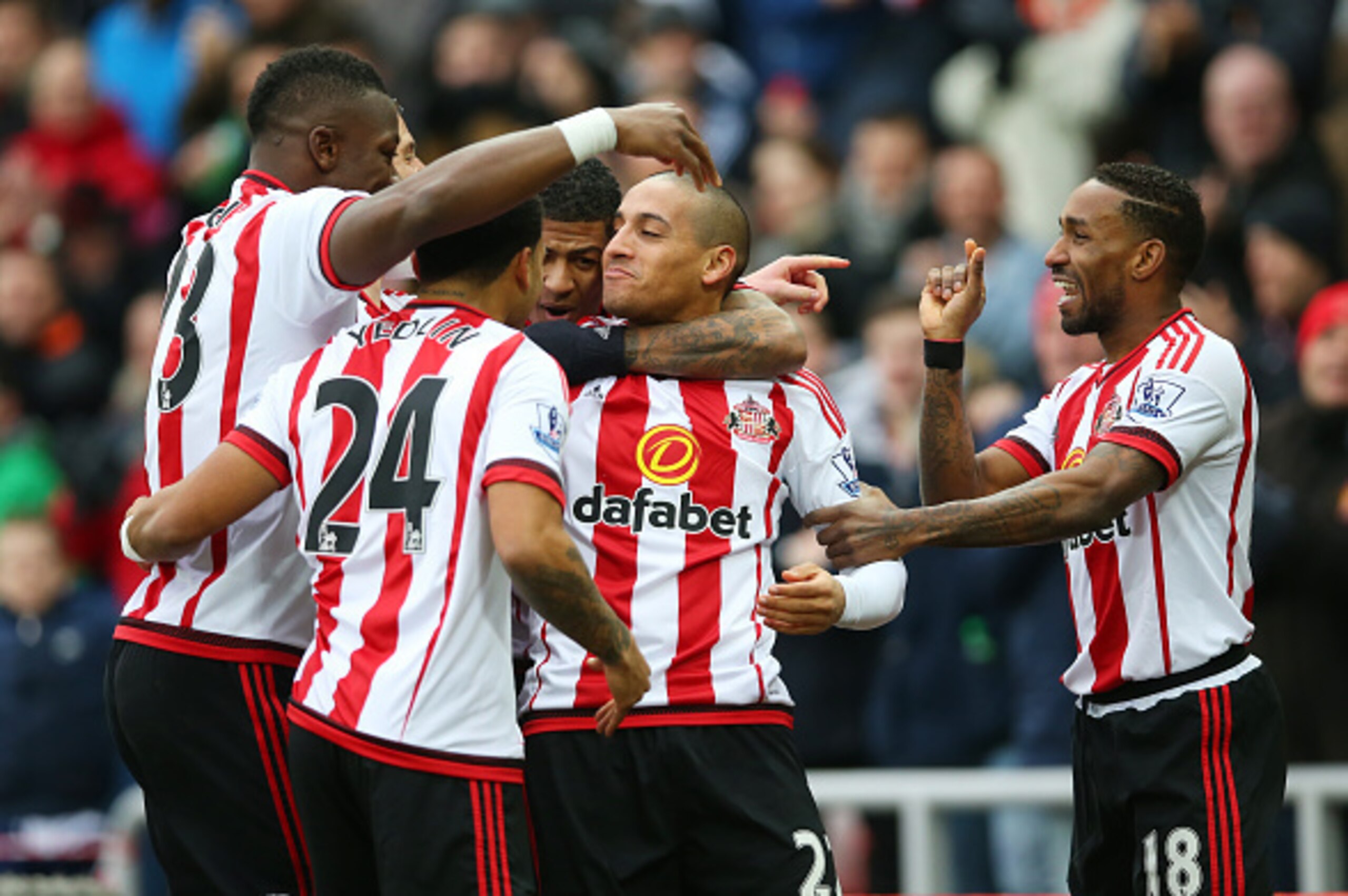 SUNDERLAND, ENGLAND - FEBRUARY 13:  Wahbi Khazri of Sunderland celebrates scoring during the Barclays Premier m/ match between Sunderland and Manchester United at The Stadium of Light on February 13, 2016 in Sunderland, England. (Photo by Ian MacNicol/Get