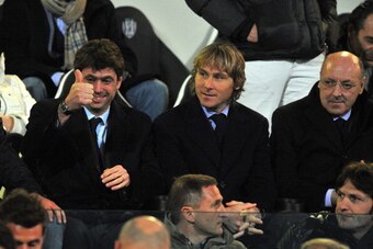 CESENA, ITALY - MARCH 12: President of Juventus Andrea Agnelli, Pavel Nedved and Giuseppe Marotta look on during the Serie A match between AC Cesena and Juventus FC at Dino Manuzzi Stadium on March 12, 2011 in Cesena, Italy.  (Photo by Roberto Serra/Getty