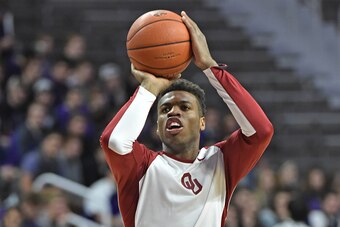 MANHATTAN, KS - FEBRUARY 06: Guard Buddy Hield #24 of the Oklahoma Sooners warms up prior to a game against the Kansas State Wildcats on February 6, 2016 at Bramlage Coliseum in Manhattan, Kansas. (Photo by Peter G. Aiken/Getty Images)