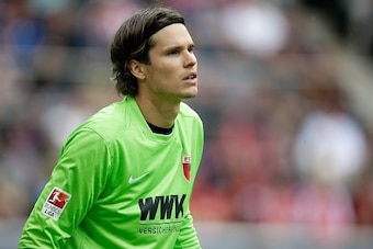 Marwin Hitz of FC Augsburg during the Telekom Cup friendly match between Bayern Munich and FC Augsburg on July 12, 2015 at the Borussia Park stadium in Monchengladbach, Germany.(Photo by VI Images via Getty Images)