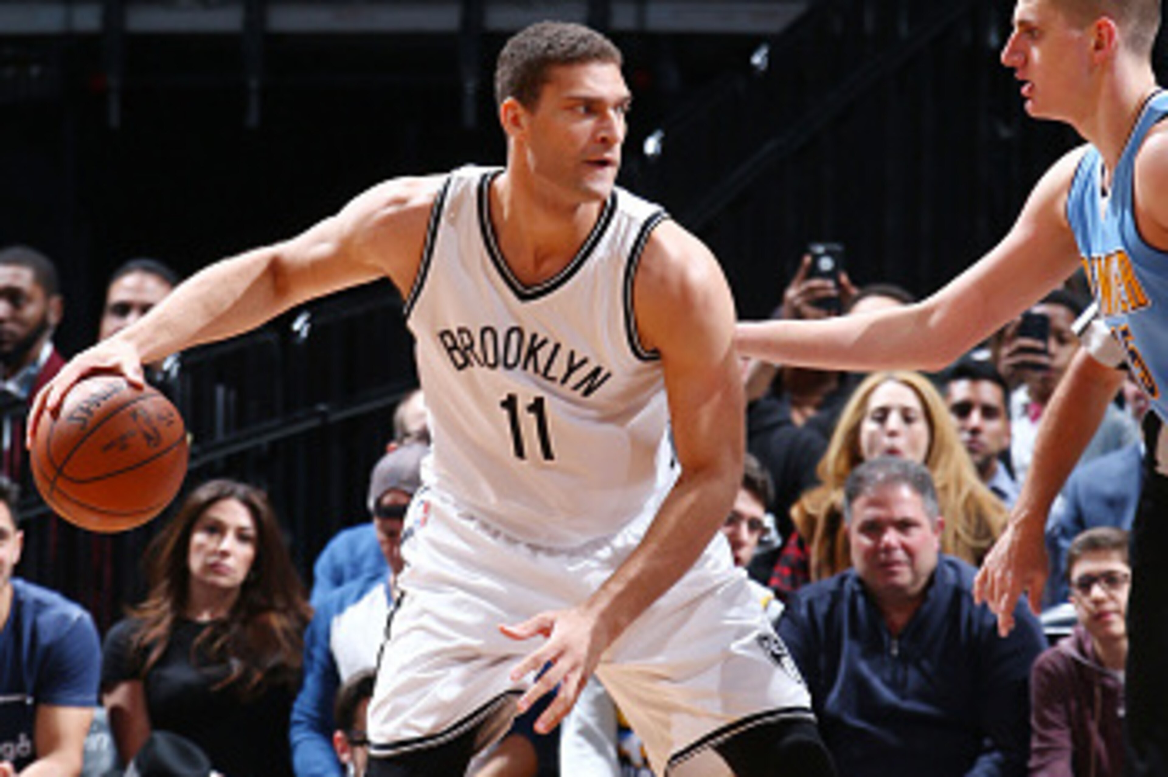 BROOKLYN, NY - FEBRUARY 8: Brook Lopez #11 of the Brooklyn Nets defends the ball against the Denver Nuggets during the game on February 8, 2016 at Barclays Center in Brooklyn, New York. NOTE TO USER: User expressly acknowledges and agrees that, by downloa BROOKLYN, NY - FEBRUARY 8: Brook Lopez #11 of the Brooklyn Nets defends the ball against the Denver Nuggets during the game on February 8, 2016 at Barclays Center in Brooklyn, New York. NOTE TO USER: User expressly acknowledges and agrees that, by downloa