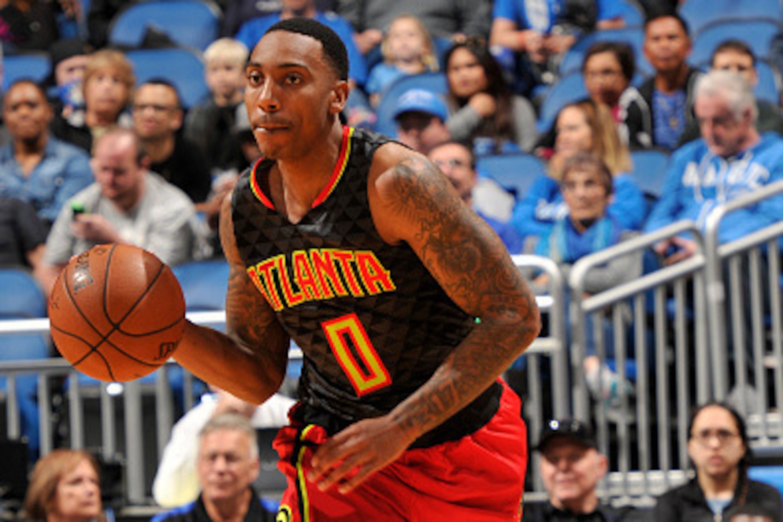 ORLANDO, FL - FEBRUARY 7: Jeff Teague #0 of the Atlanta Hawks handles the ball against the Orlando Magic  on February 7, 2016 at the Amway Center in Orlando, Florida. NOTE TO USER: User expressly acknowledges and agrees that, by downloading and or using t
