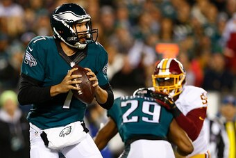 PHILADELPHIA, PA - DECEMBER 26: Quarterback Sam Bradford #7 attempts a pass against the Washington Redskins in the first quarter of a football game at Lincoln Financial Field on December 26, 2015 in Philadelphia, Pennsylvania. (Photo by Rich Schultz /Gett