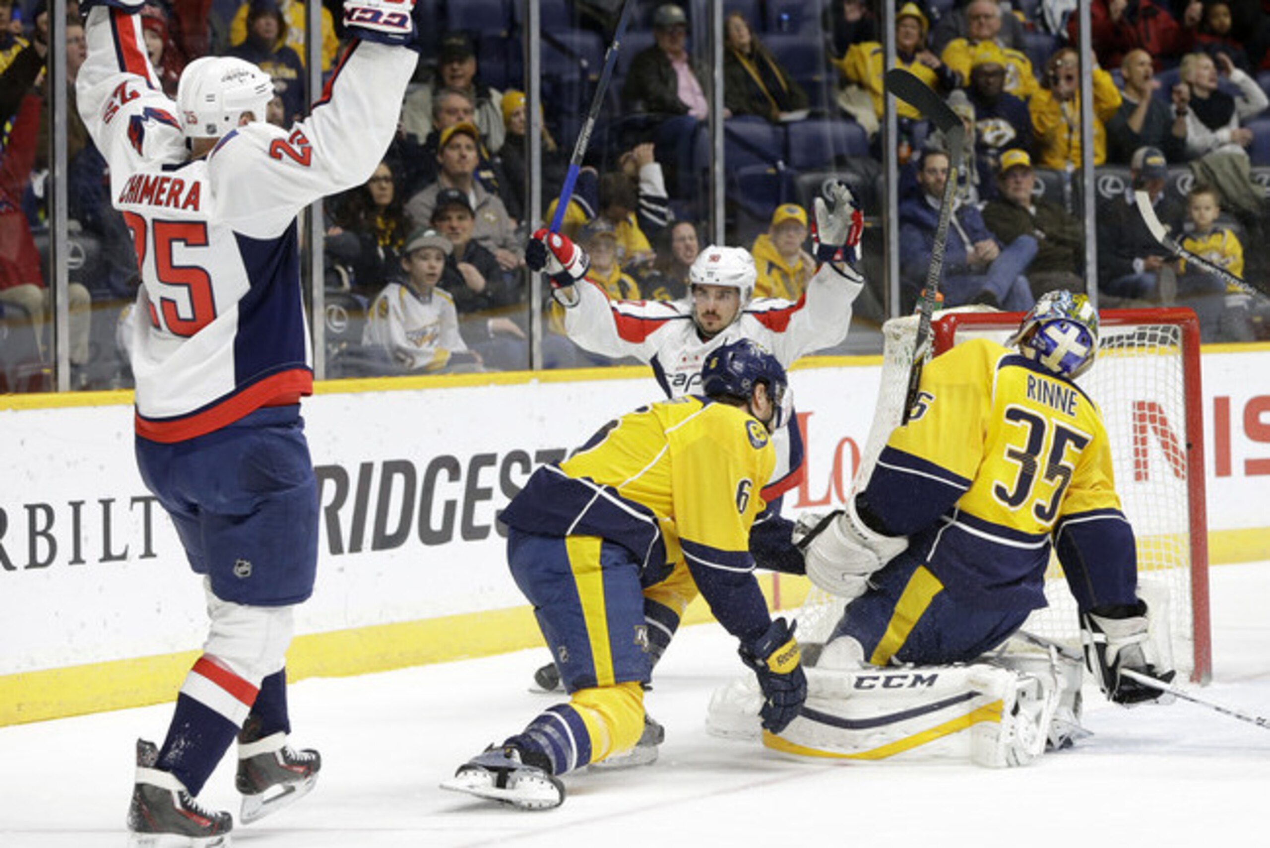 Jason Chimera celebrates a goal against Nashville. Jason Chimera celebrates a goal against Nashville.