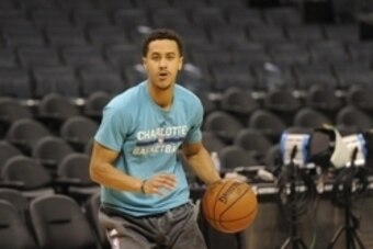 Feb 3, 2016; Charlotte, NC, USA; Charlotte Hornets guard Brian Roberts (22) warms up before the game against the Cleveland Cavaliers at Time Warner Cable Arena. Mandatory Credit: Sam Sharpe-USA TODAY Sports