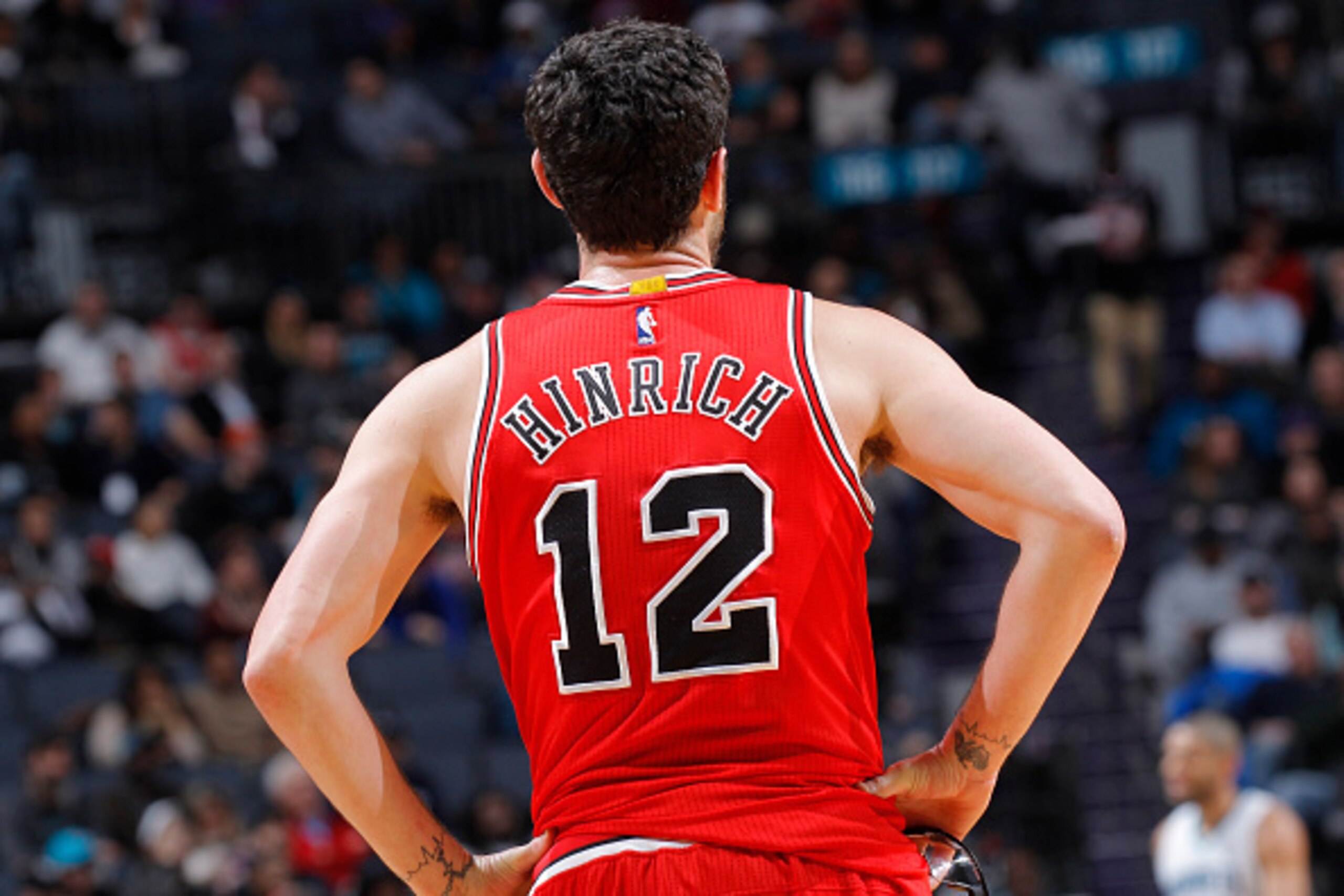 CHARLOTTE, NC - FEBRUARY 8: Kirk Hinrich #12 of the Chicago Bulls looks on during the game against the Charlotte Hornets on Februay 8, 2016 at Time Warner Cable Arena in Charlotte, North Carolina. NOTE TO USER: User expressly acknowledges and agrees that, CHARLOTTE, NC - FEBRUARY 8: Kirk Hinrich #12 of the Chicago Bulls looks on during the game against the Charlotte Hornets on Februay 8, 2016 at Time Warner Cable Arena in Charlotte, North Carolina. NOTE TO USER: User expressly acknowledges and agrees that,