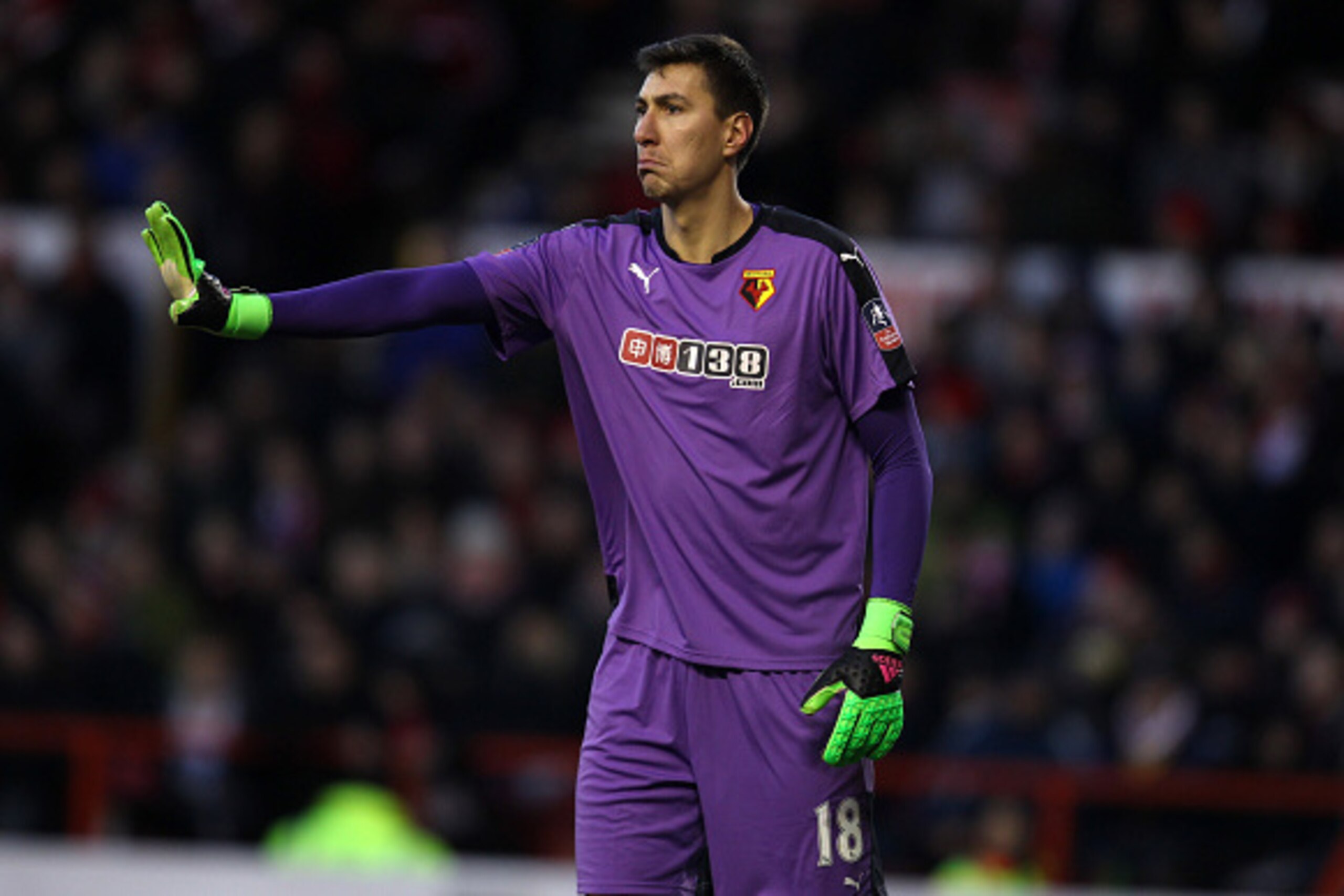 NOTTINGHAM, ENGLAND - JANUARY 30:  Costel Pantilimon of Watford reacts during the Emirates FA Cup Fourth Round match between Nottingham Forest and Watford at the City Ground on January 30, 2016 in Nottingham, England. (Photo by Harry Hubbard/Getty Images)