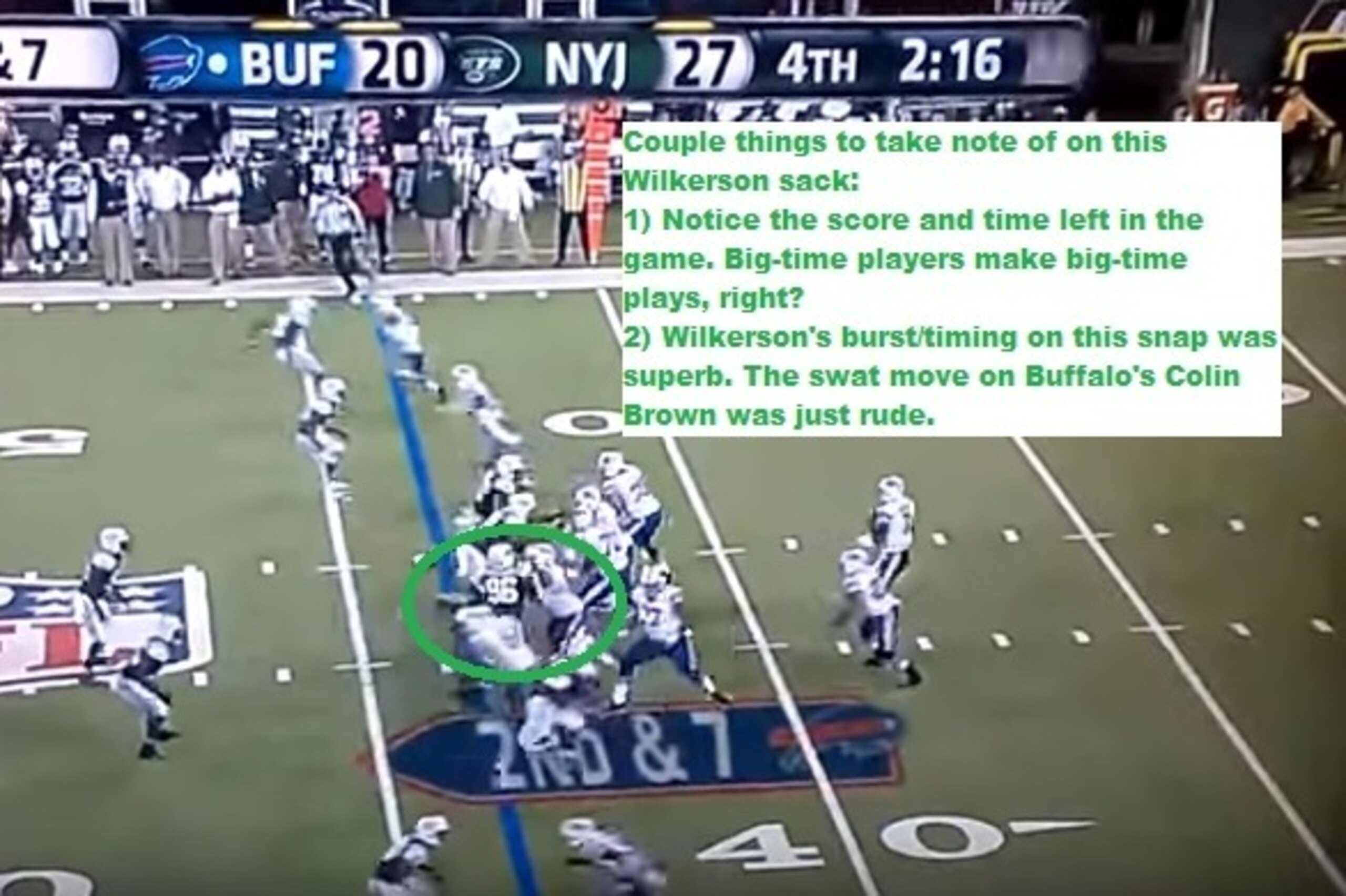 In a passing situation late in a game, linemen can focus on bringing down the QB. But, what Wilkerson does here just isn't fair.