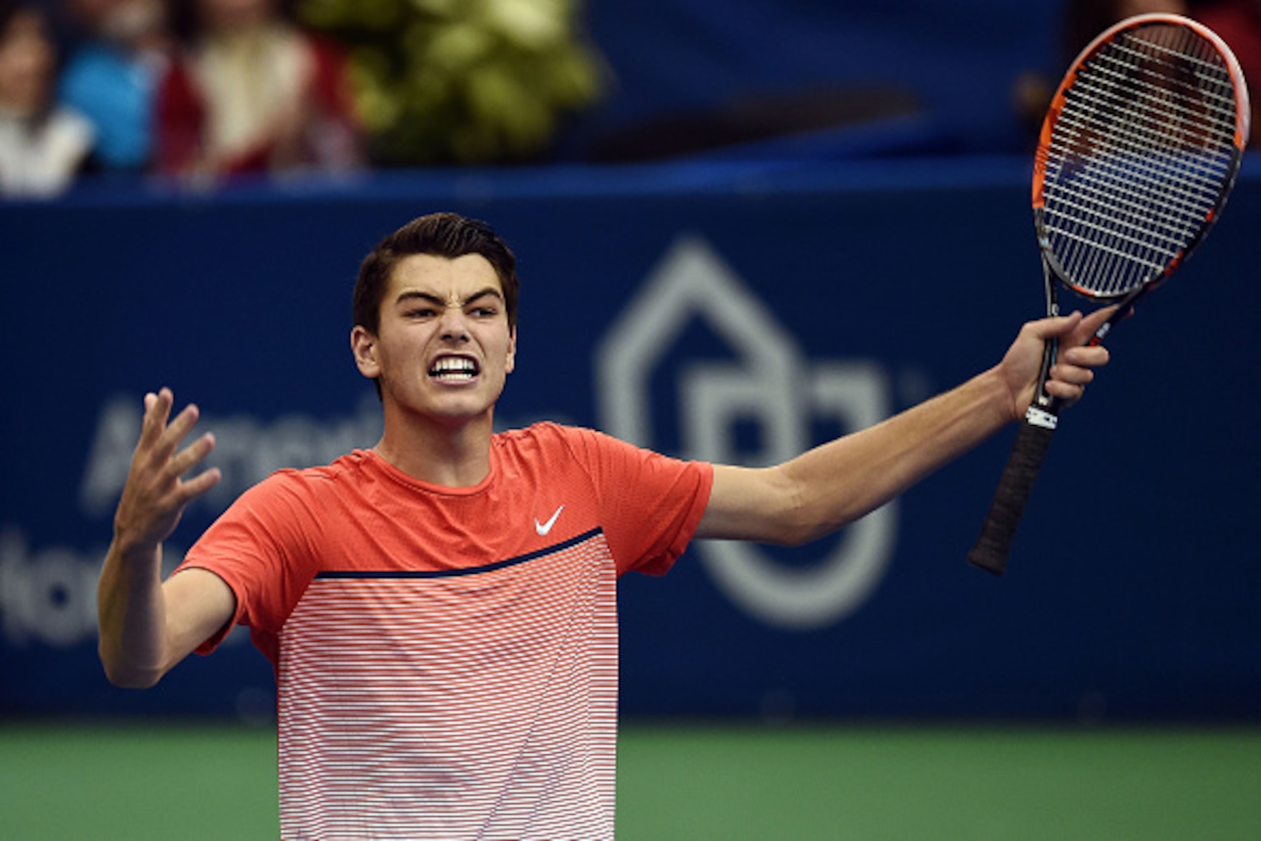MEMPHIS, TN - FEBRUARY 13: Taylor Fritz of the United States reacts to a victory over Ricardas Berankis of Lithuania in their semi-final singles match on Day 6 of the Memphis Openat the Racquet Club of Memphis on February 13, 2016 in Memphis, Tennessee. MEMPHIS, TN - FEBRUARY 13: Taylor Fritz of the United States reacts to a victory over Ricardas Berankis of Lithuania in their semi-final singles match on Day 6 of the Memphis Openat the Racquet Club of Memphis on February 13, 2016 in Memphis, Tennessee.
