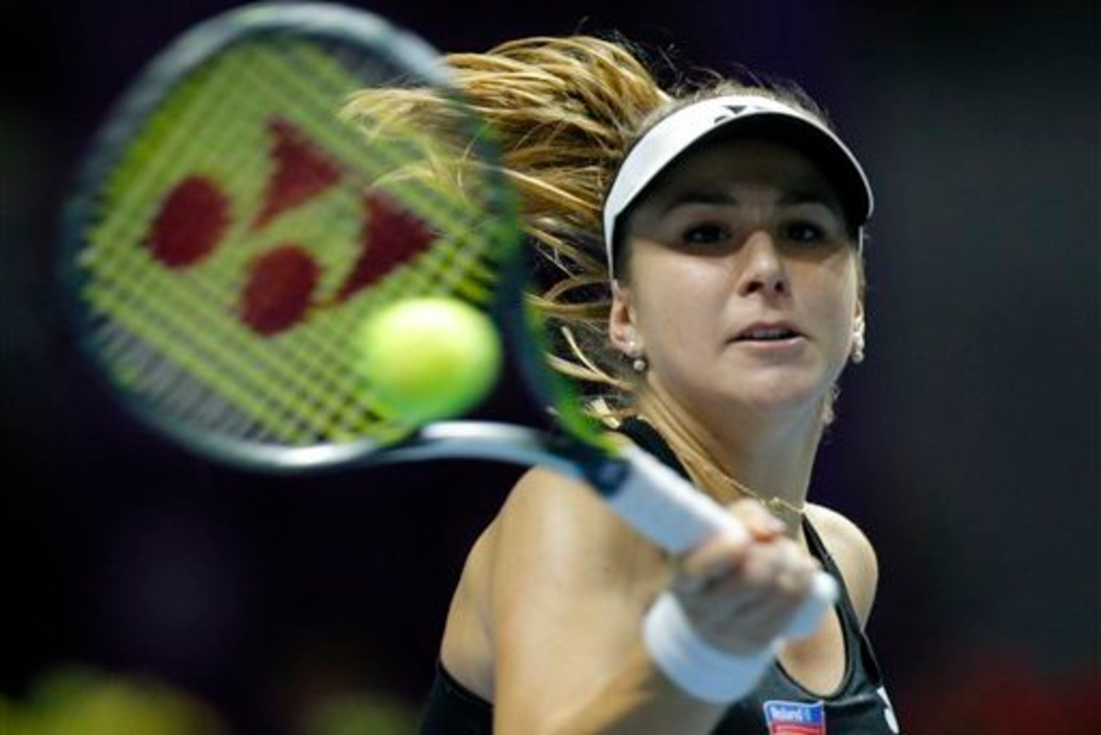 Belinda Bencic hits a forehand during a match in St. Petersburg, Russia. Belinda Bencic hits a forehand during a match in St. Petersburg, Russia.