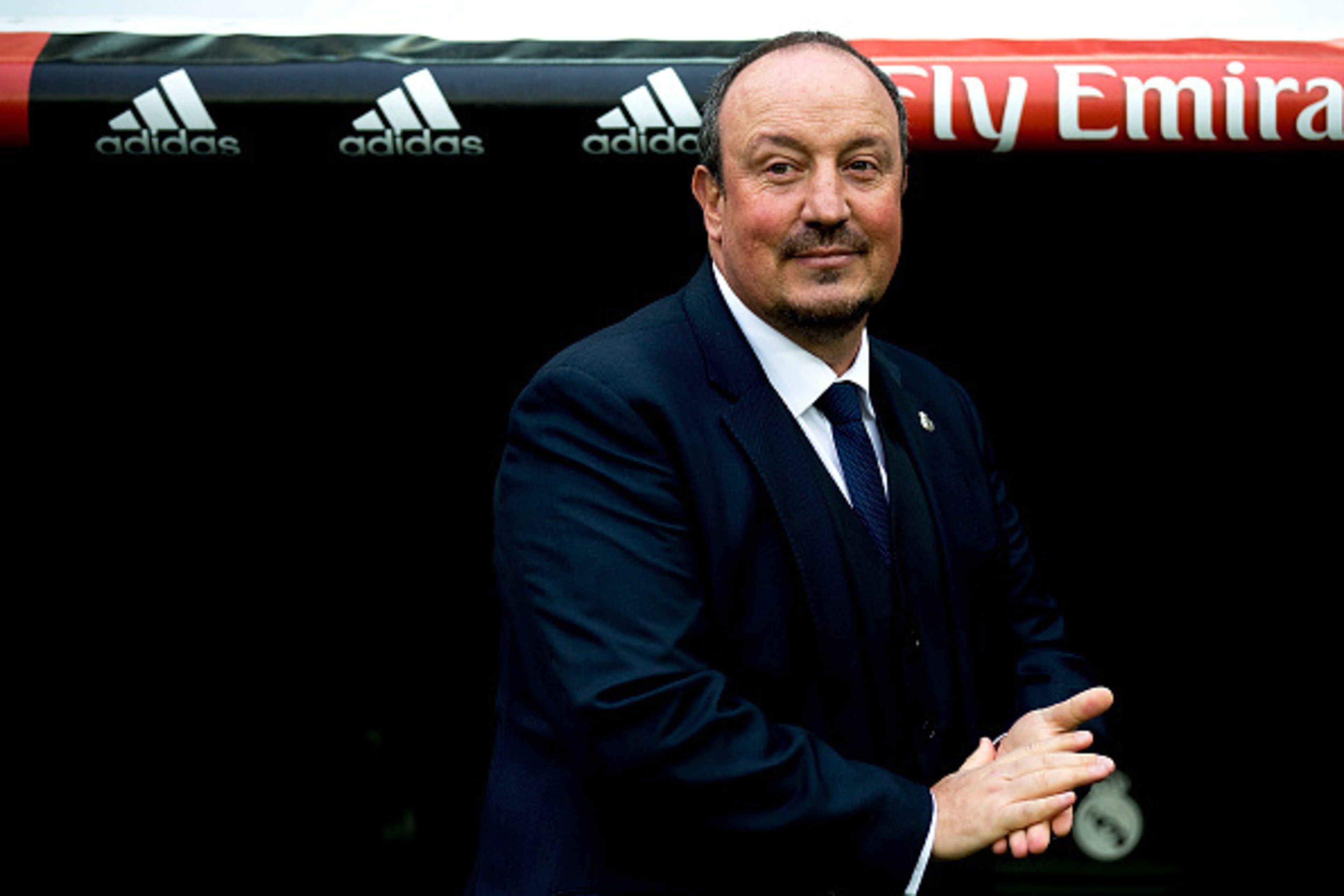 MADRID, SPAIN - DECEMBER 30:  Head coach Rafael Benitez of Real Madrid CF reacts prior to start the La Liga match between Real Madrid CF and Real Sociedad de Futbol at Estadio Santiago Bernabeu on December 30, 2015 in Madrid, Spain.  (Photo by Gonzalo Arr