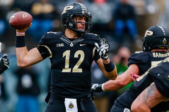 WEST LAFAYETTE, IN - NOVEMBER 28: Quarterback Austin Appleby #12 of the Purdue Boilermakers is seen during the game against the Indiana Hoosiers at Ross-Ade Stadium on November 28, 2015 in West Lafayette, Indiana.  (Photo by Michael Hickey/Getty Images)
