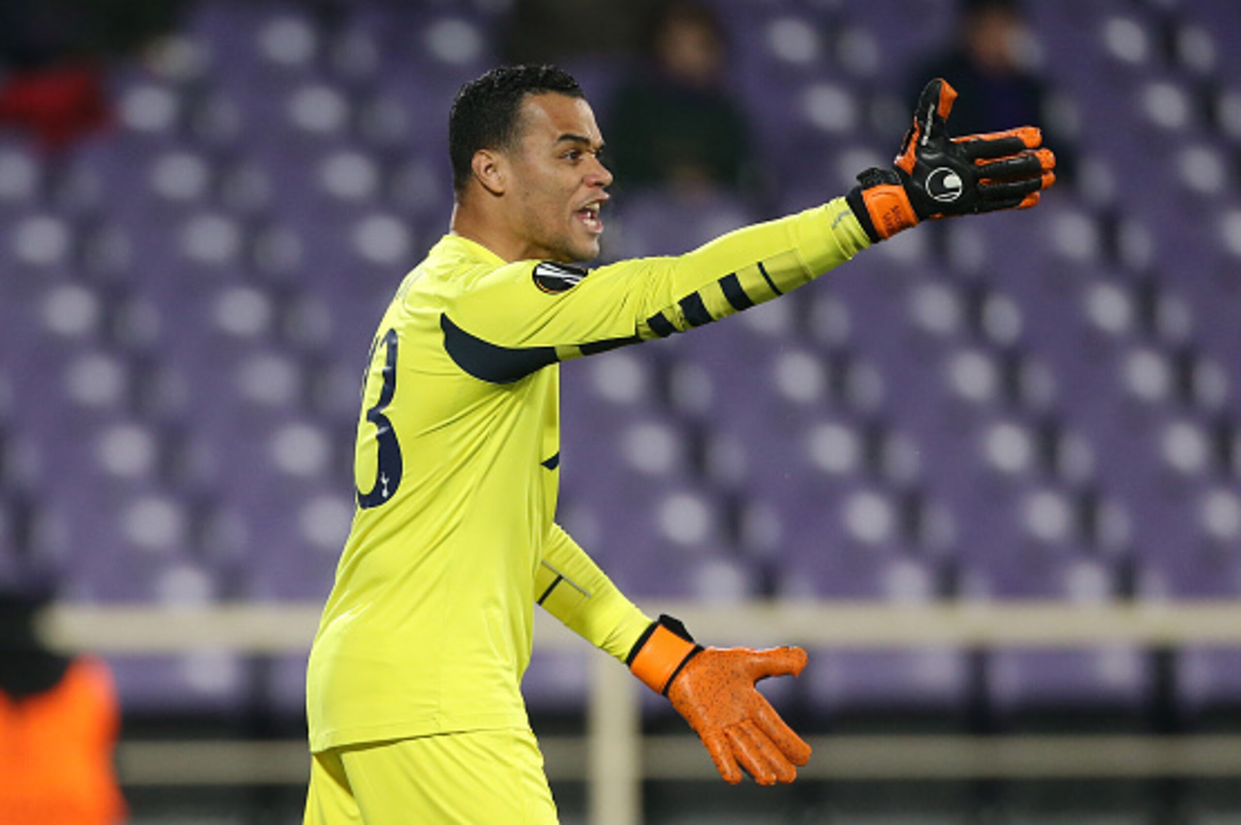 FLORENCE - FEBRUARY 18: Goalkeeper of Tottenham Michel Vorm in action during the UEFA Europa League round of 32 first leg match between Fiorentina and Tottenham Hotspur at Stadio Artemio Franchi on February 18, 2016 in Florence, Italy. (Photo by Jean Catu