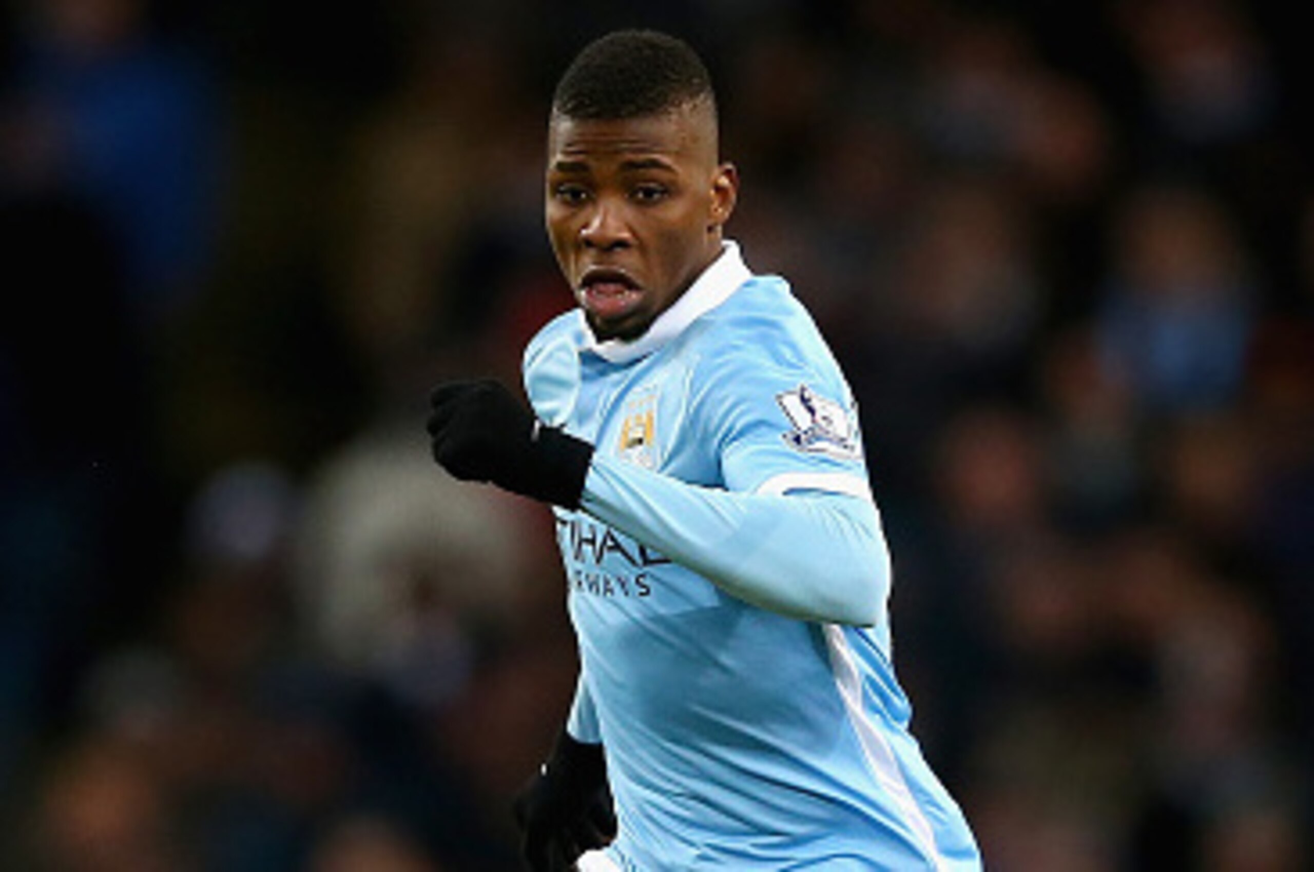 MANCHESTER, ENGLAND - FEBRUARY 14:  Kelechi Iheanacho of Manchester City in action during the Barclays Premier League match between Manchester City and Tottenham Hotspur at Etihad Stadium on February 14, 2016 in Manchester, England.  (Photo by Clive Bruns