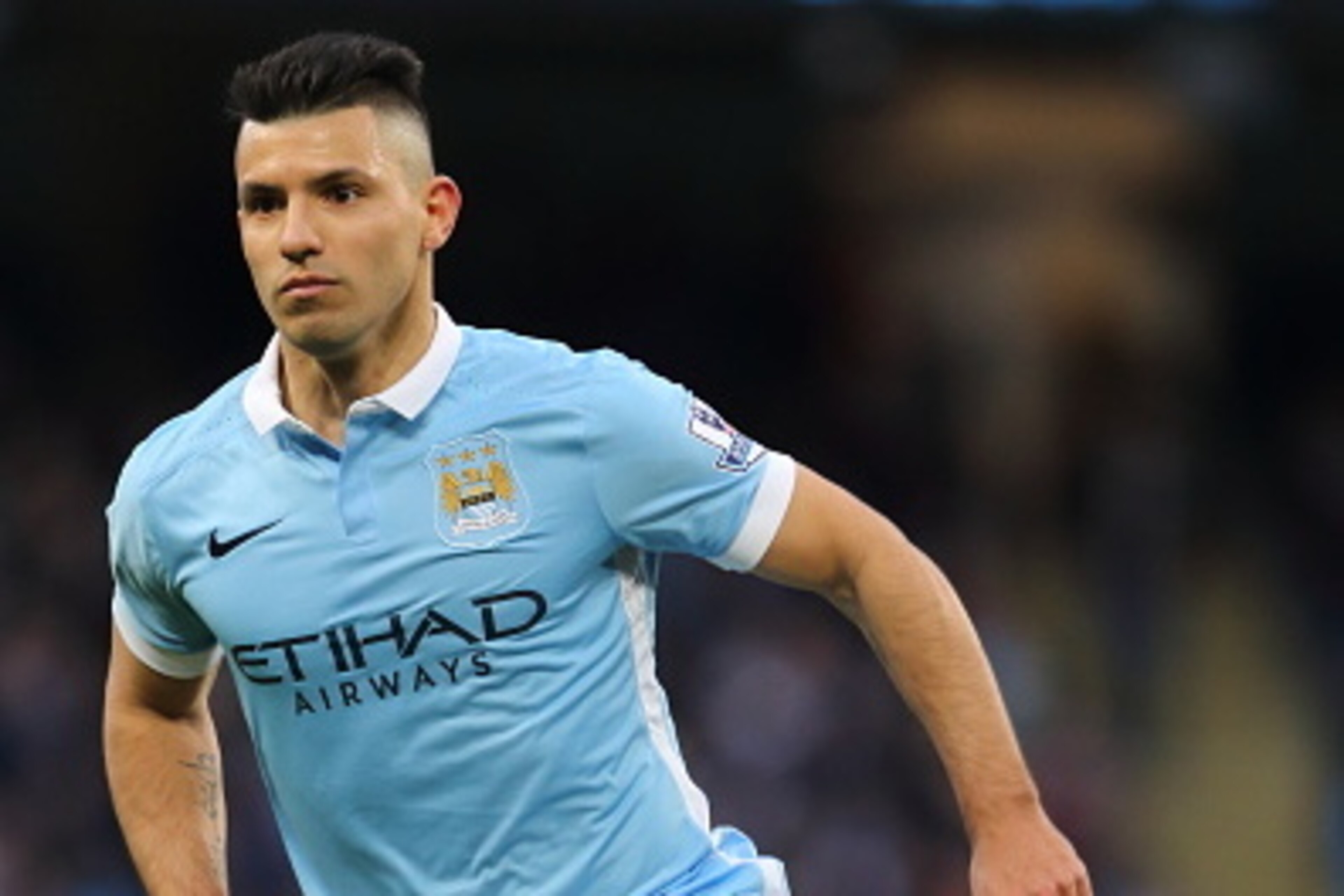 MANCHESTER, ENGLAND - FEBRUARY 14 :  Sergio Aguero of Manchester City during the Barclays Premier League match between Manchester City and Tottenham Hotspur at the Etihad Stadium  on February 14, 2016 in Manchester, England.  (Photo by Matthew Ashton - AM