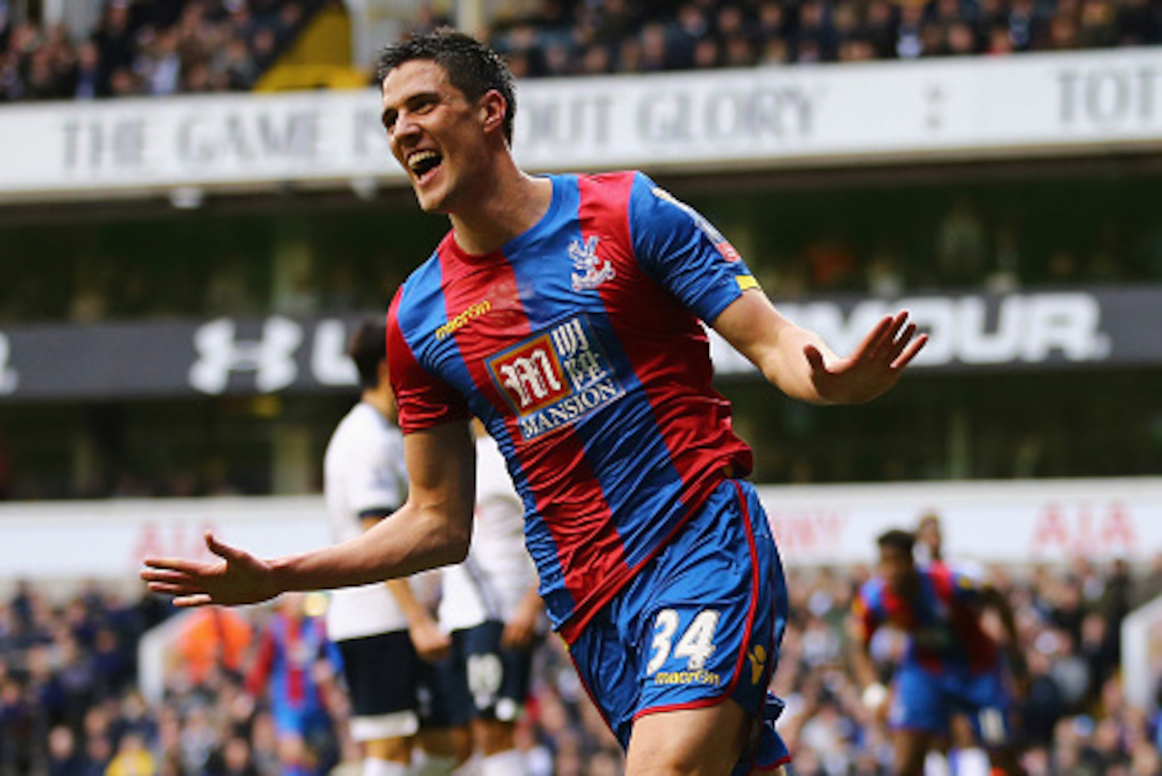LONDON, ENGLAND - FEBRUARY 21:  Martin Kelly of Crystal Palace celebrates scoring the opening goal during the Emirates FA Cup Fifth Round match between Tottenham Hotspur and Crystal Palace at White Hart Lane on February 21, 2016 in London, England.  (Phot