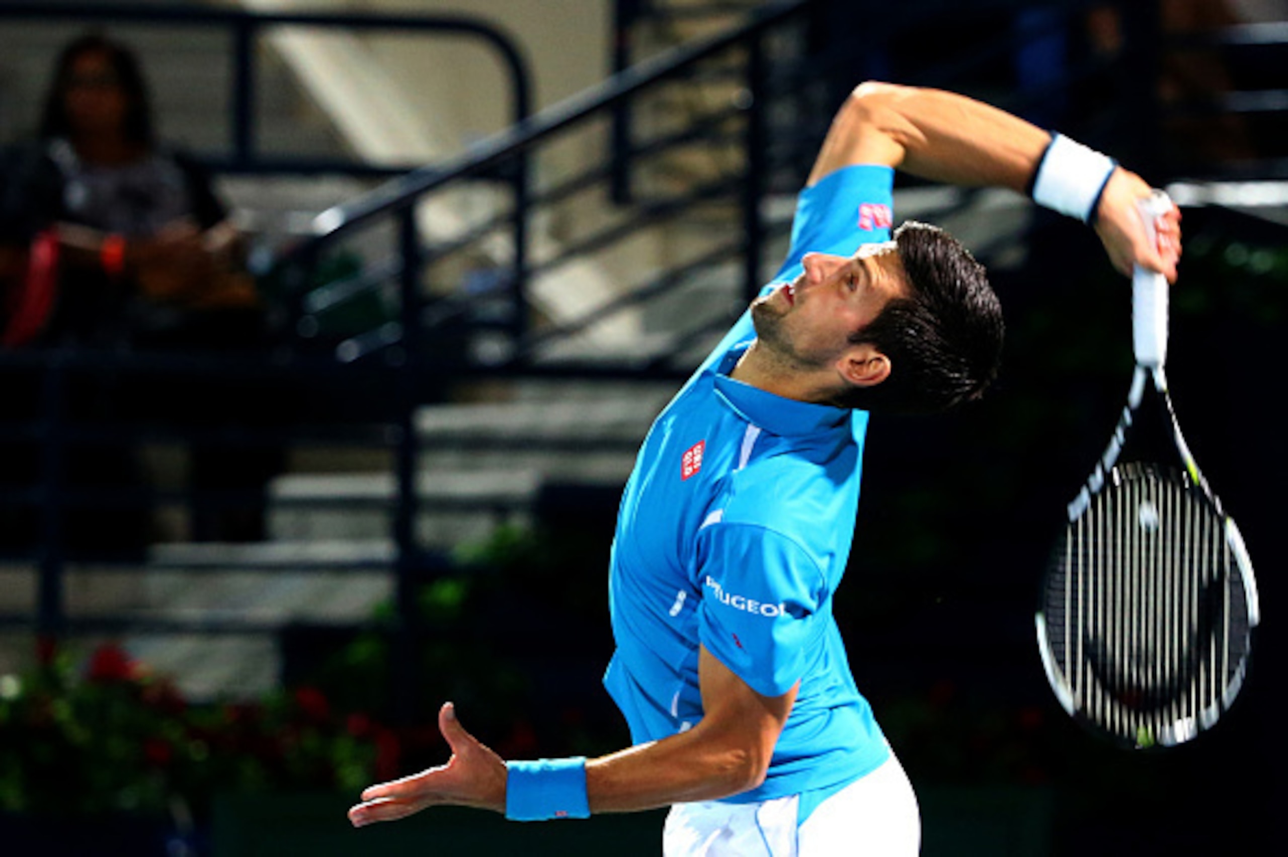 Serbian Novak Djokovic serves the ball to Spanish Tommy Robredo during their ATP tennis match on the first round of the Dubai Duty Free Tennis Championships on February 22, 2016. / AFP / MARWAN NAAMANI (Photo credit should read MARWAN NAAMANI/AFP/ Serbian Novak Djokovic serves the ball to Spanish Tommy Robredo during their ATP tennis match on the first round of the Dubai Duty Free Tennis Championships on February 22, 2016. / AFP / MARWAN NAAMANI (Photo credit should read MARWAN NAAMANI/AFP/