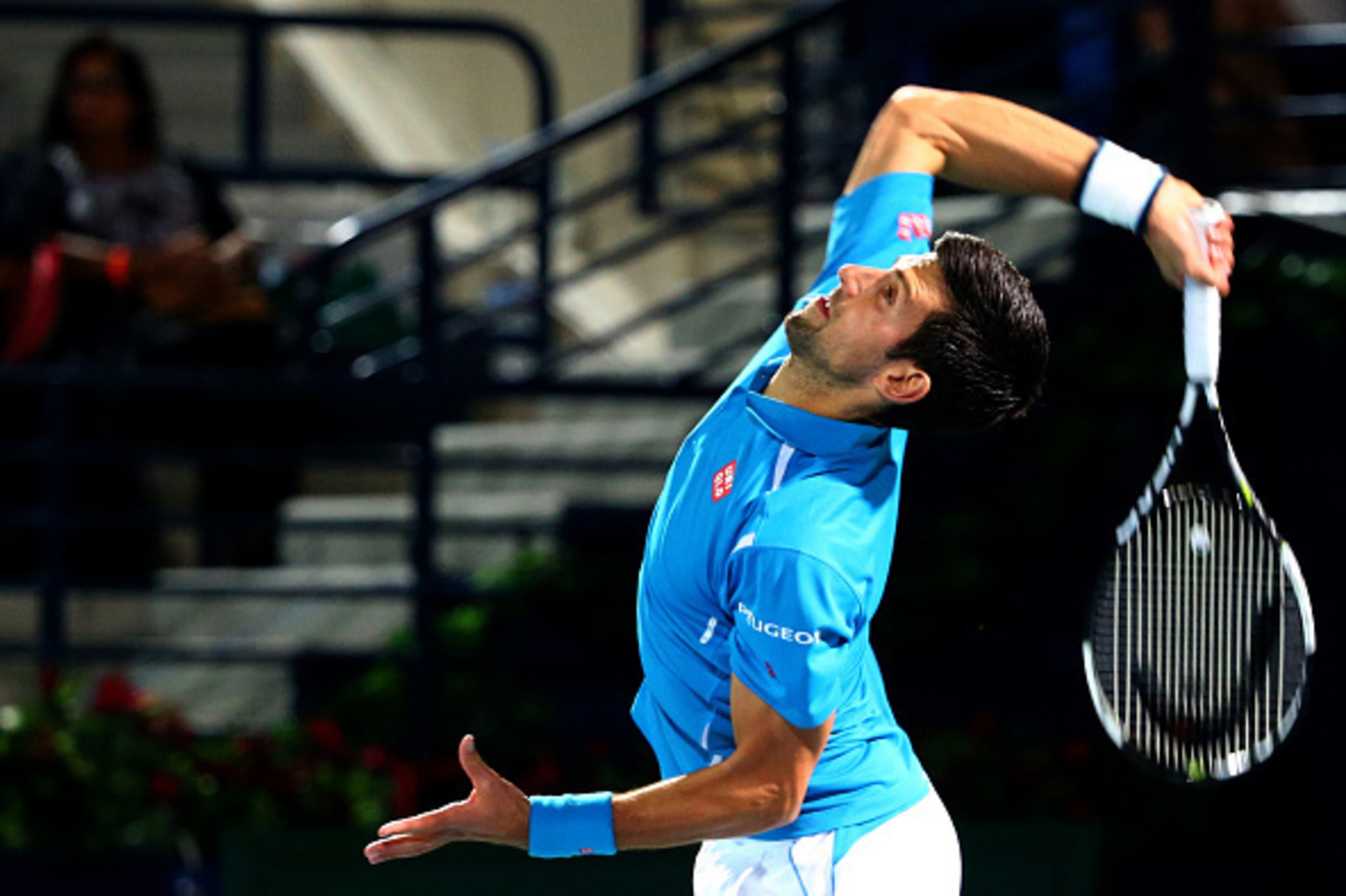 Serbian Novak Djokovic serves the ball to Spanish Tommy Robredo during their ATP tennis match on the first round of the Dubai Duty Free Tennis Championships on February 22, 2016. / AFP / MARWAN NAAMANI (Photo credit should read MARWAN NAAMANI/AFP/ Serbian Novak Djokovic serves the ball to Spanish Tommy Robredo during their ATP tennis match on the first round of the Dubai Duty Free Tennis Championships on February 22, 2016. / AFP / MARWAN NAAMANI (Photo credit should read MARWAN NAAMANI/AFP/