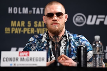 LAS VEGAS, NV - JANUARY 20:  Conor McGregor of Ireland answers questions from the media during the UFC 197 on-sale press conference event inside MGM Grand Hotel & Casino on January 20, 2016 in Las Vegas, Nevada. (Photo by Jeff Bottari/Zuffa LLC/Zuffa LLC 