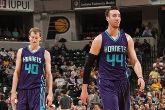 INDIANAPOLIS, IN - FEBRUARY 10: Cody Zeller #40 and Frank Kaminsky III #44 of the Charlotte Hornets during the game against the Indiana Pacers on February 10, 2016 at Bankers Life Fieldhouse in Indianapolis, Indiana. NOTE TO USER: User expressly acknowled
