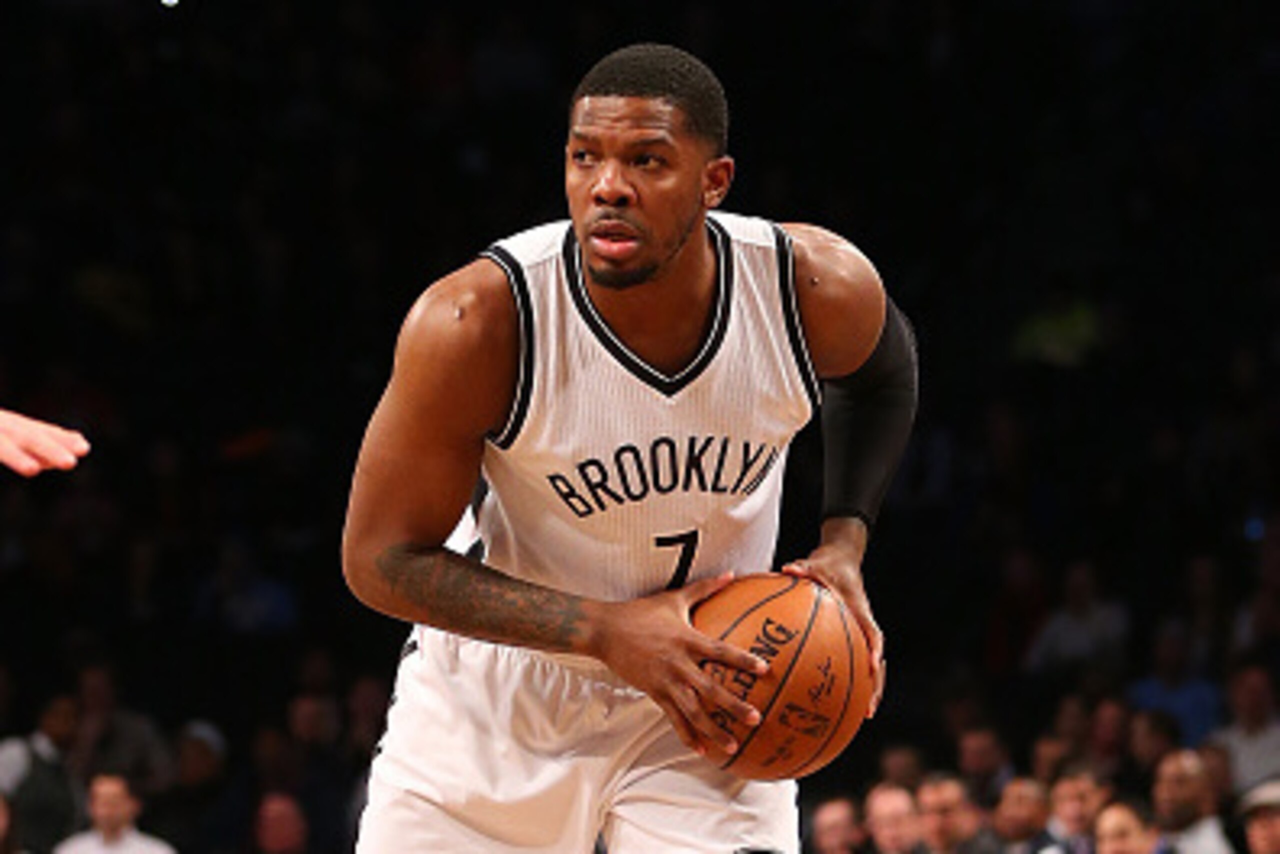 NEW YORK, NY - FEBRUARY 08:  Joe Johnson #7 of the Brooklyn Nets in action against the Denver Nuggets at the Barclays Center on February 8, 2016 in Brooklyn borough of New York City. NOTE TO USER: User expressly acknowledges and agrees that, by downloadin