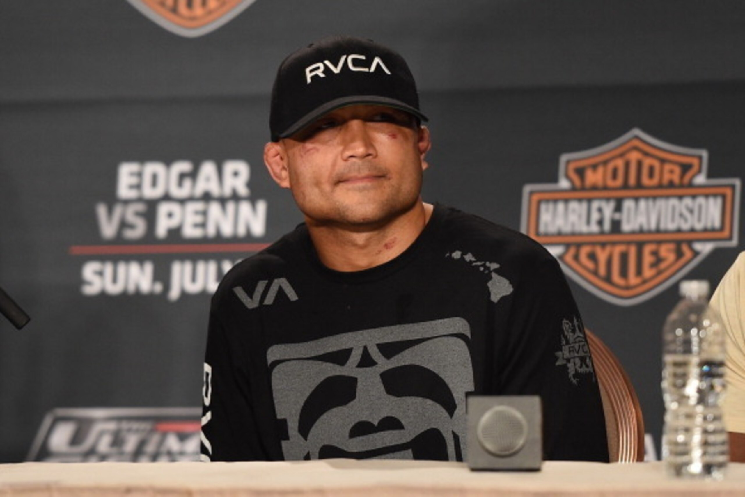 LAS VEGAS, NV - JULY 6:  BJ Penn speaks during the Ultimate Fighter Finale post fight press conference inside the Mandalay Bay Events Center on July 6, 2014 in Las Vegas, Nevada. (Photo by Jeff Bottari/Zuffa LLC/Zuffa LLC via Getty Images)