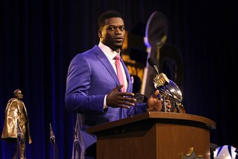 SAN FRANCISCO, CA - FEBRUARY 05:  Finalist Benjamin Watson of the New Orleans Saints speaks during the 2015 Walter Payton Man of the Year Finalist press conference prior to Super Bowl 50 at the Moscone Center West on February 5, 2016 in San Francisco, Cal