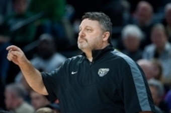 Dec 22, 2015; Auburn Hills, MI, USA; Oakland Golden Grizzlies head coach Greg Kampe during the game against the Michigan State Spartans at The Palace of Auburn Hills. Mandatory Credit: Tim Fuller-USA TODAY Sports