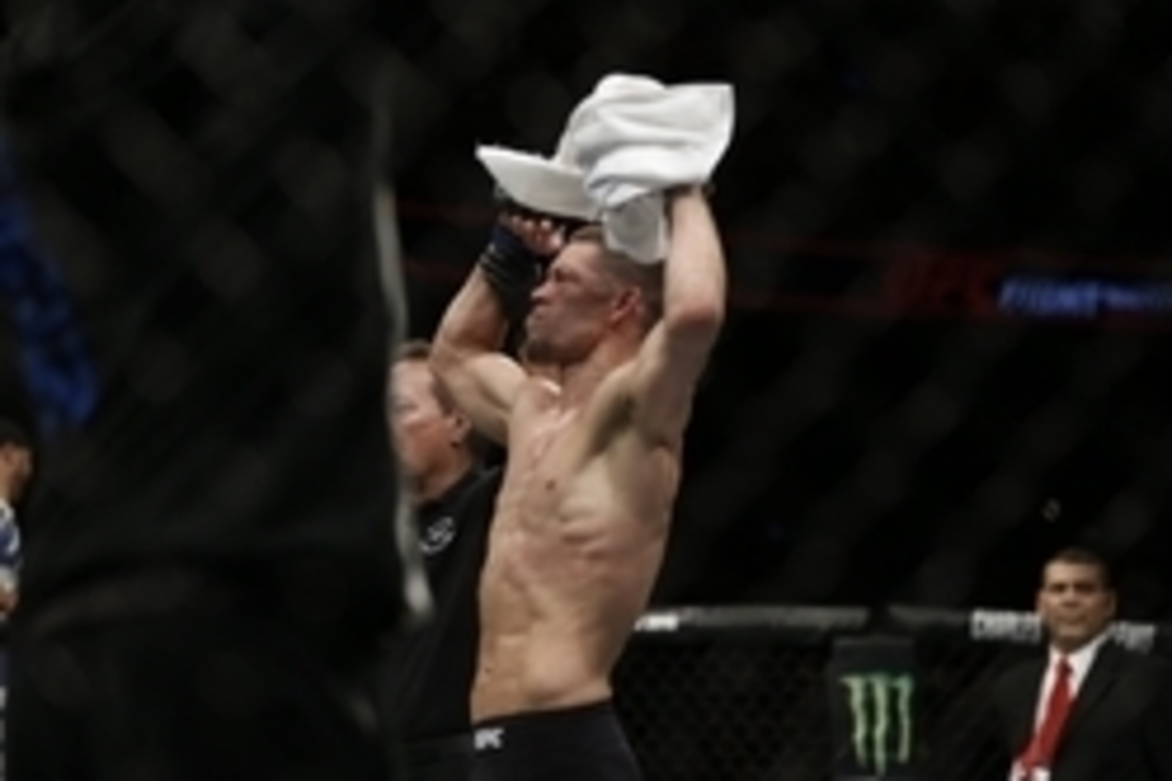 December 19, 2015; Orlando, FL, USA; Nate Diaz is declared the winner against Michael Johnson during UFC Fight Night at Amway Center. Mandatory Credit: Reinhold Matay-USA TODAY Sports