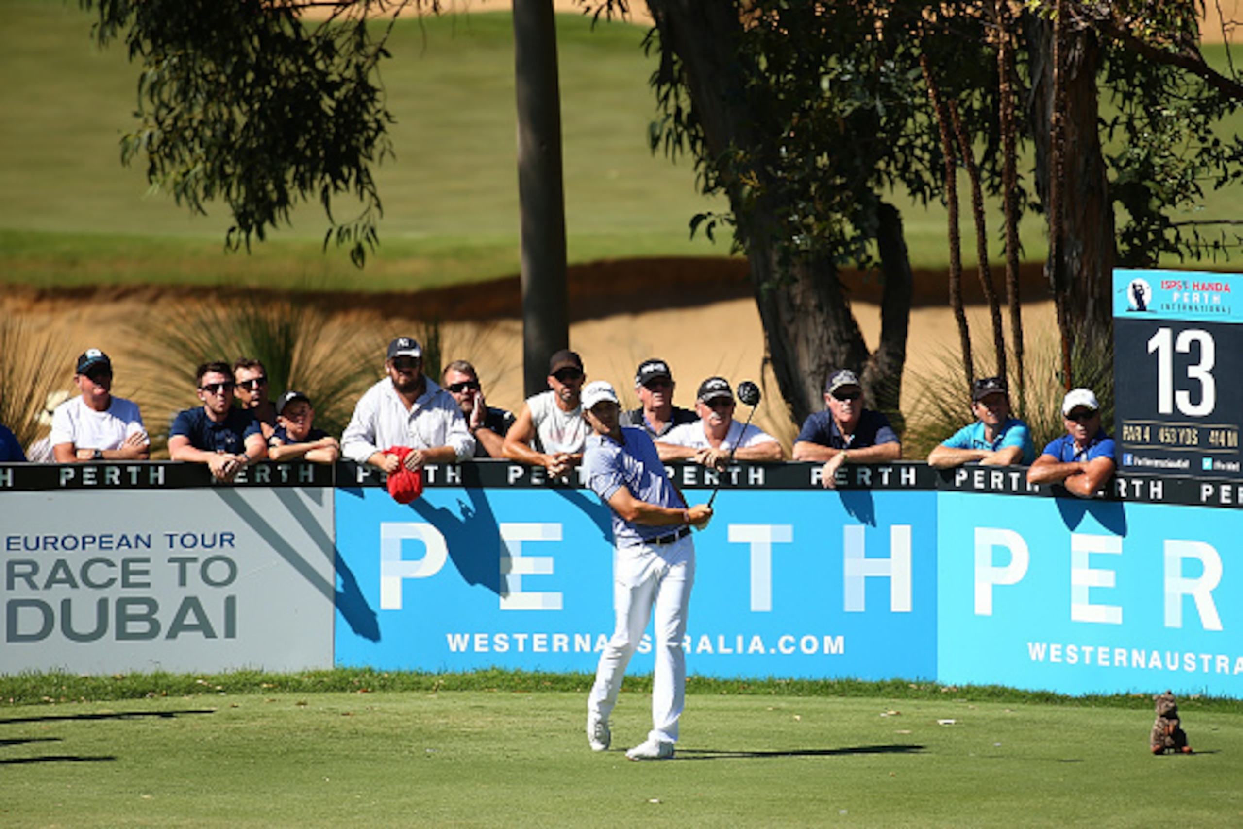 PERTH, AUSTRALIA - FEBRUARY 25:  Peter Uihlein of the USA plays his tee shot on the 13th hole during day one of the 2016 Perth International at Lake Karrinyup GC on February 25, 2016 in Perth, Australia.  (Photo by Paul Kane/Getty Images)