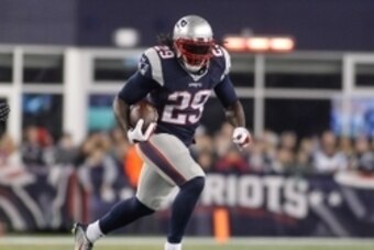 Dec 6, 2015; Foxborough, MA, USA; New England Patriots running back LeGarrette Blount (29) runs against the Philadelphia Eagles during the second quarter at Gillette Stadium. Mandatory Credit: Stew Milne-USA TODAY Sports