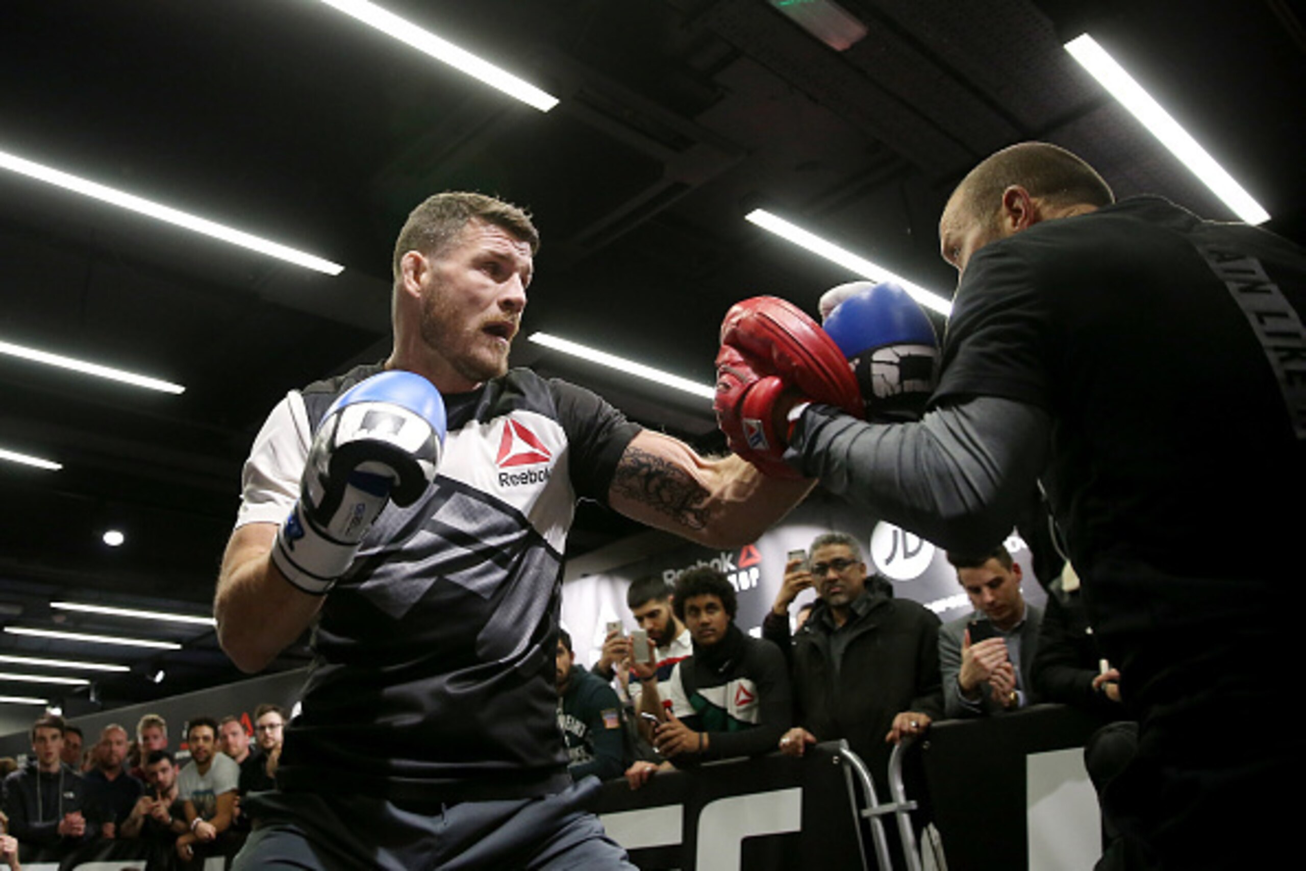 LONDON, ENGLAND - FEBRUARY 24: Michael Bisping during the UFC Fight Night Open Workouts at JD Sports on February 24, 2016 in London, England. (Photo by Scott Heavey/Zuffa LLC/Zuffa LLC via Getty Images) LONDON, ENGLAND - FEBRUARY 24: Michael Bisping during the UFC Fight Night Open Workouts at JD Sports on February 24, 2016 in London, England. (Photo by Scott Heavey/Zuffa LLC/Zuffa LLC via Getty Images)