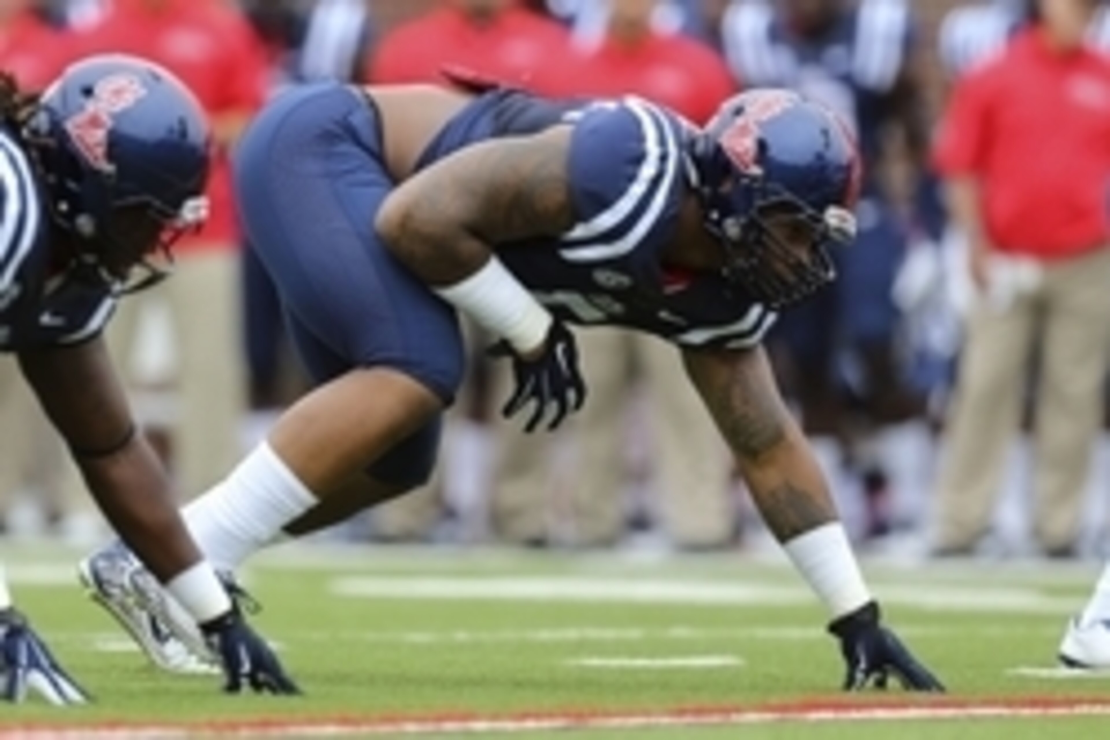 Sep 13, 2014; Oxford, MS, USA; Mississippi Rebels defensive tackle Robert Nkemdiche (5) steps up to the line during the game against the Louisiana-Lafayette Ragin Cajuns at Vaught-Hemingway Stadium. Mandatory Credit: Spruce Derden-USA TODAY Sports Sep 13, 2014; Oxford, MS, USA; Mississippi Rebels defensive tackle Robert Nkemdiche (5) steps up to the line during the game against the Louisiana-Lafayette Ragin Cajuns at Vaught-Hemingway Stadium. Mandatory Credit: Spruce Derden-USA TODAY Sports