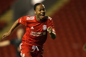 Sterling celebrates a goal for Liverpool's youth team in 2011