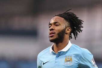 MANCHESTER, ENGLAND - FEBRUARY 14 :  Raheem Sterling of Manchester City during the Barclays Premier League match between Manchester City and Tottenham Hotspur at the Etihad Stadium  on February 14, 2016 in Manchester, England.  (Photo by Matthew Ashton - 
