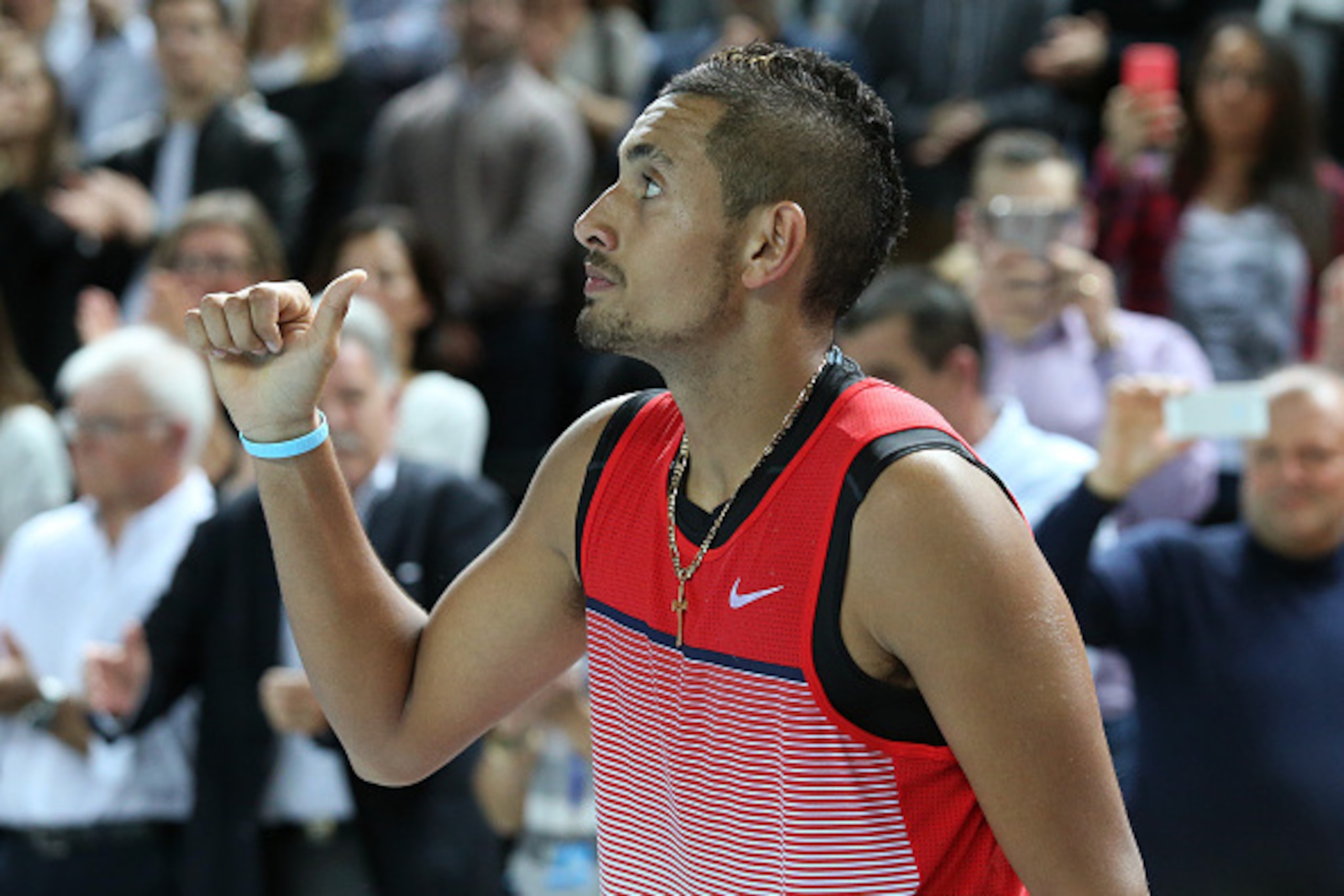 MARSEILLE, FRANCE - FEBRUARY  21: Nick Kyrgios of Australia celebrates winning the final of the Open 13, an ATP Tour 250 tournament at Palais des Sports on February 21, 2016 in Marseille, France. (Photo by Jean Catuffe/Getty Images)