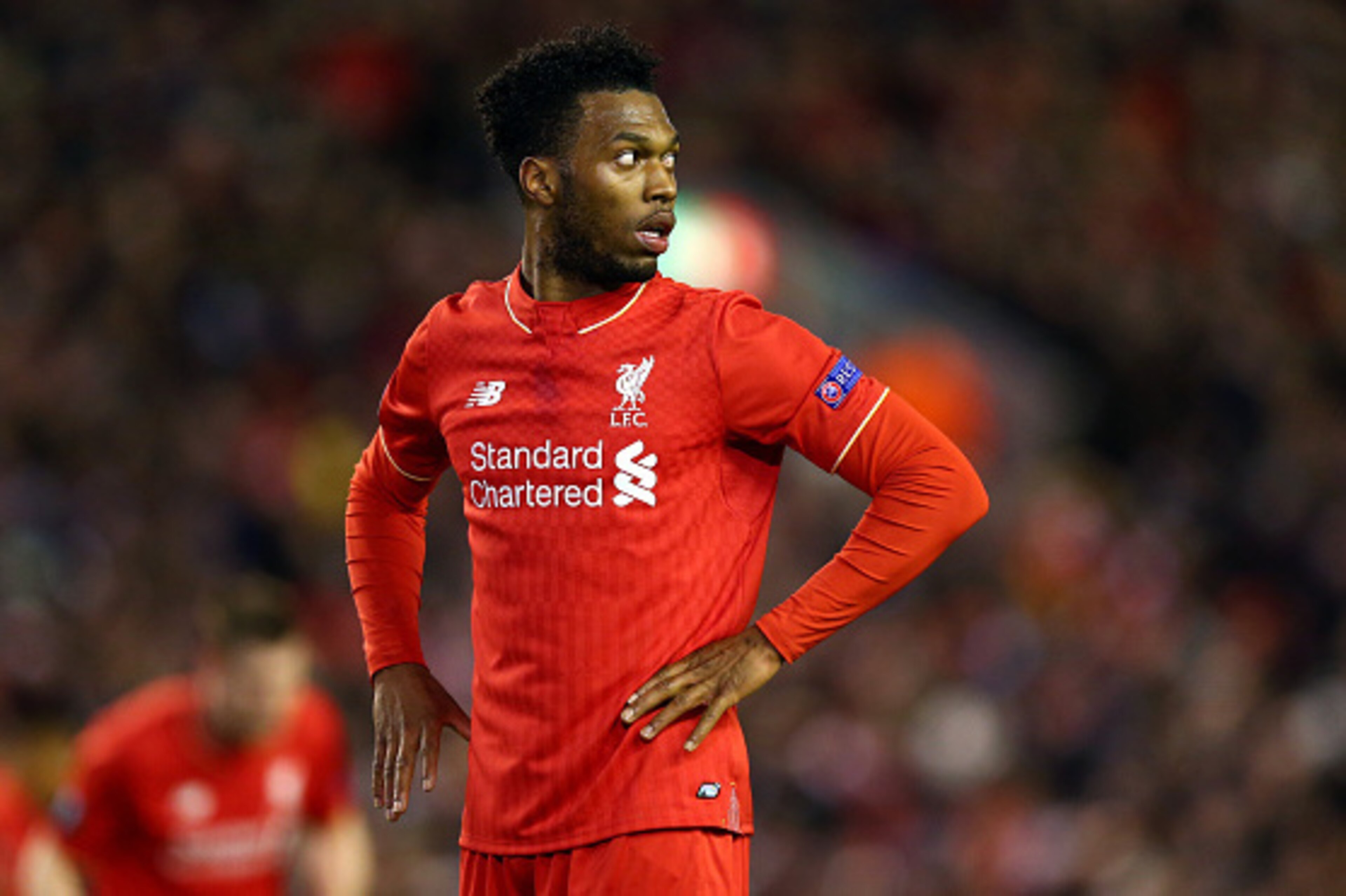 LIVERPOOL, ENGLAND - FEBRUARY 25: Daniel Sturridge of Liverpool reacts during the UEFA Europa League Round of 32 second leg match between Liverpool and FC Augsburg at Anfield on February 25, 2016 in Liverpool, United Kingdom. (Photo by Clive Brunskill/G LIVERPOOL, ENGLAND - FEBRUARY 25: Daniel Sturridge of Liverpool reacts during the UEFA Europa League Round of 32 second leg match between Liverpool and FC Augsburg at Anfield on February 25, 2016 in Liverpool, United Kingdom. (Photo by Clive Brunskill/G
