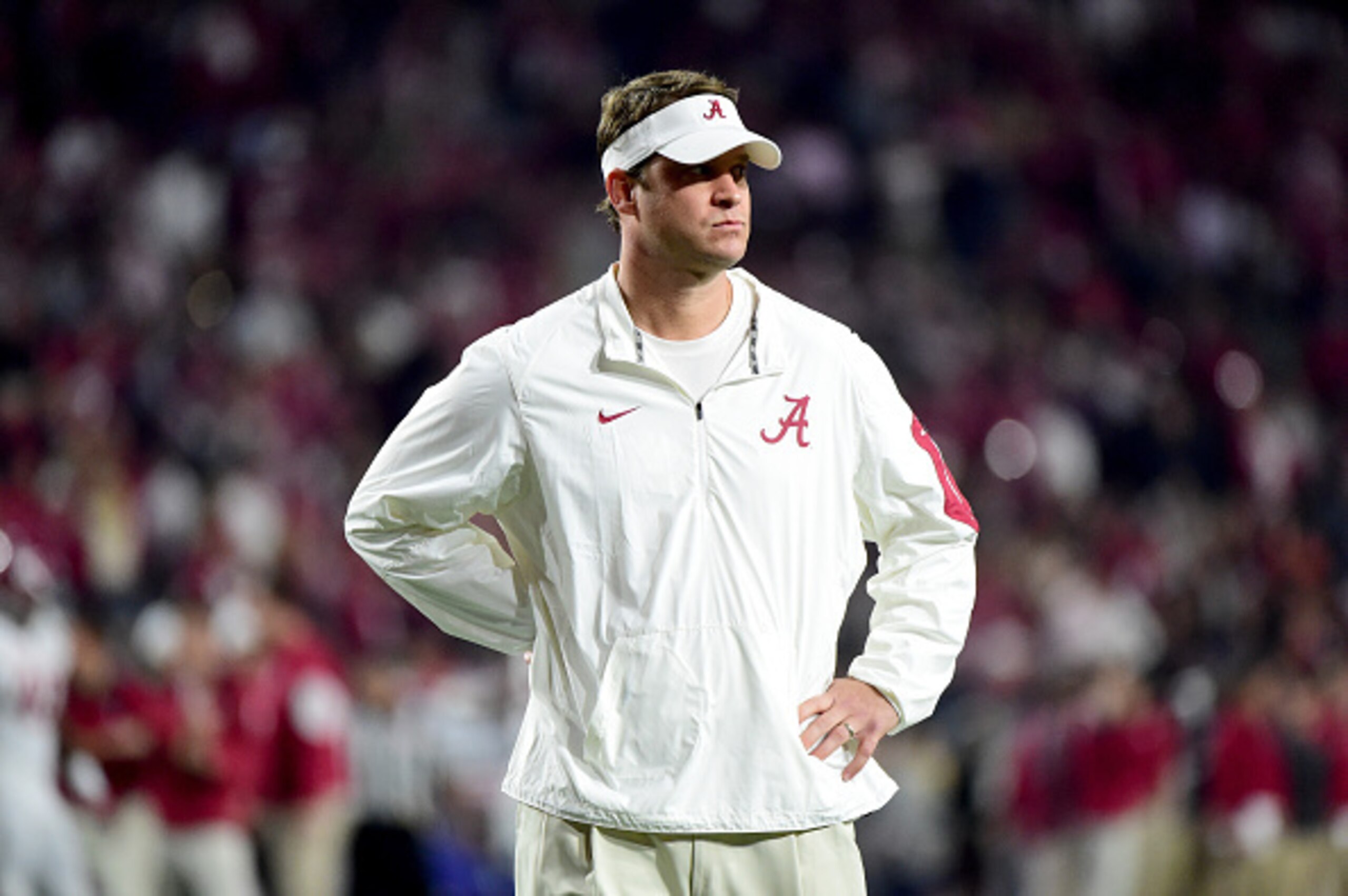 GLENDALE, AZ - JANUARY 11: Offensive coordinator Lane Kiffin of the Alabama Crimson Tide looks on prior to the 2016 College Football Playoff National Championship Game against the Clemson Tigers at University of Phoenix Stadium on January 11, 2016 in Gl GLENDALE, AZ - JANUARY 11: Offensive coordinator Lane Kiffin of the Alabama Crimson Tide looks on prior to the 2016 College Football Playoff National Championship Game against the Clemson Tigers at University of Phoenix Stadium on January 11, 2016 in Gl