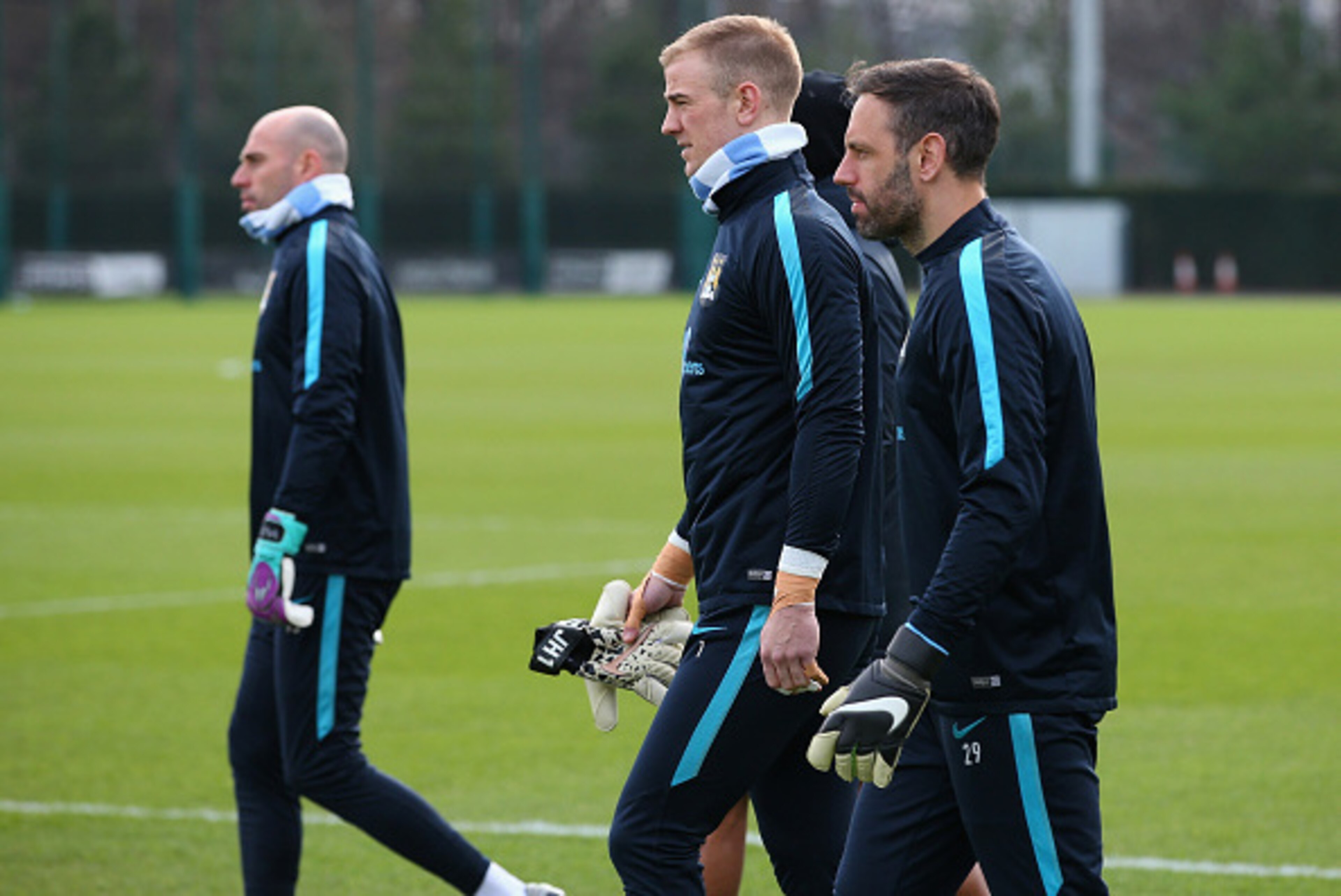 MANCHESTER, ENGLAND - FEBRUARY 26: Willy Caballero, Joe Hart and Richard Wright of Manchester City during a training session at the Manchester City Football Academy on February 26, 2016 in Manchester, United Kingdom. (Photo by Alex Livesey/Getty Images) MANCHESTER, ENGLAND - FEBRUARY 26: Willy Caballero, Joe Hart and Richard Wright of Manchester City during a training session at the Manchester City Football Academy on February 26, 2016 in Manchester, United Kingdom. (Photo by Alex Livesey/Getty Images)