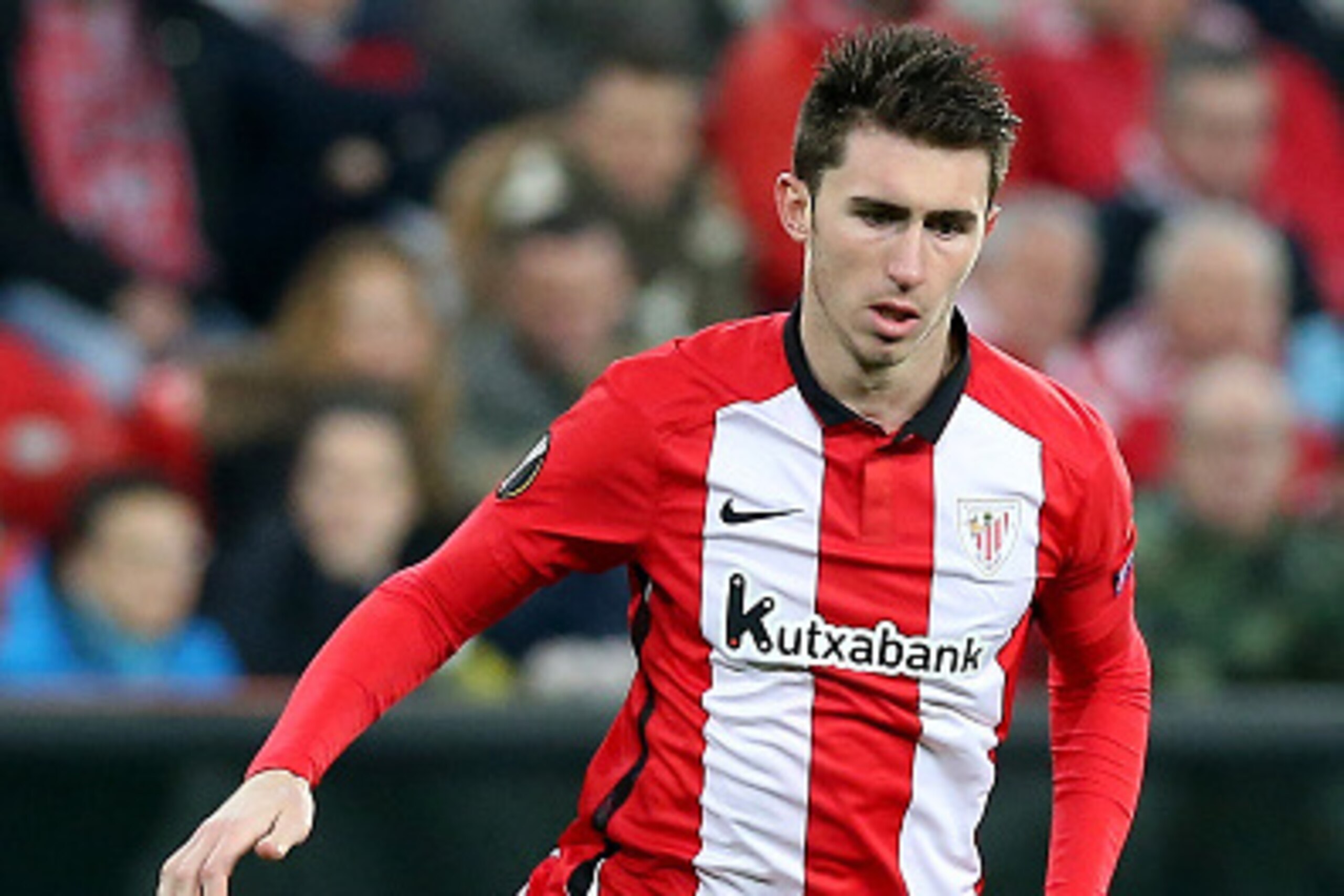 BILBAO, SPAIN - FEBRUARY 25: Aymeric Laporte of Bilbao in action during the UEFA Europa League Football round of 32 second leg match between Athletic Bilbao and Olympique de Marseille at San Mames on February 25, 2016 in Bilbao, Spain.  (Photo by Romain P