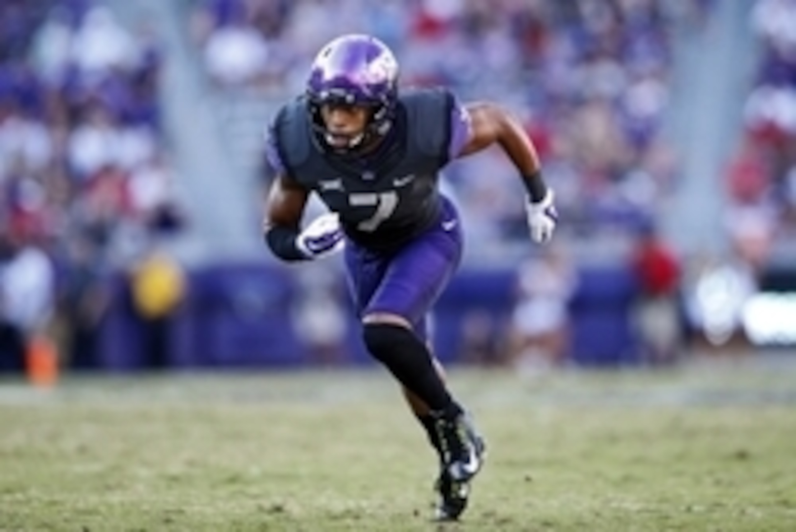 Oct 25, 2014; Fort Worth, TX, USA; TCU Horned Frogs wide receiver Kolby Listenbee (7) during the game against the Texas Tech Red Raiders at Amon G. Carter Stadium. Mandatory Credit: Kevin Jairaj-USA TODAY Sports