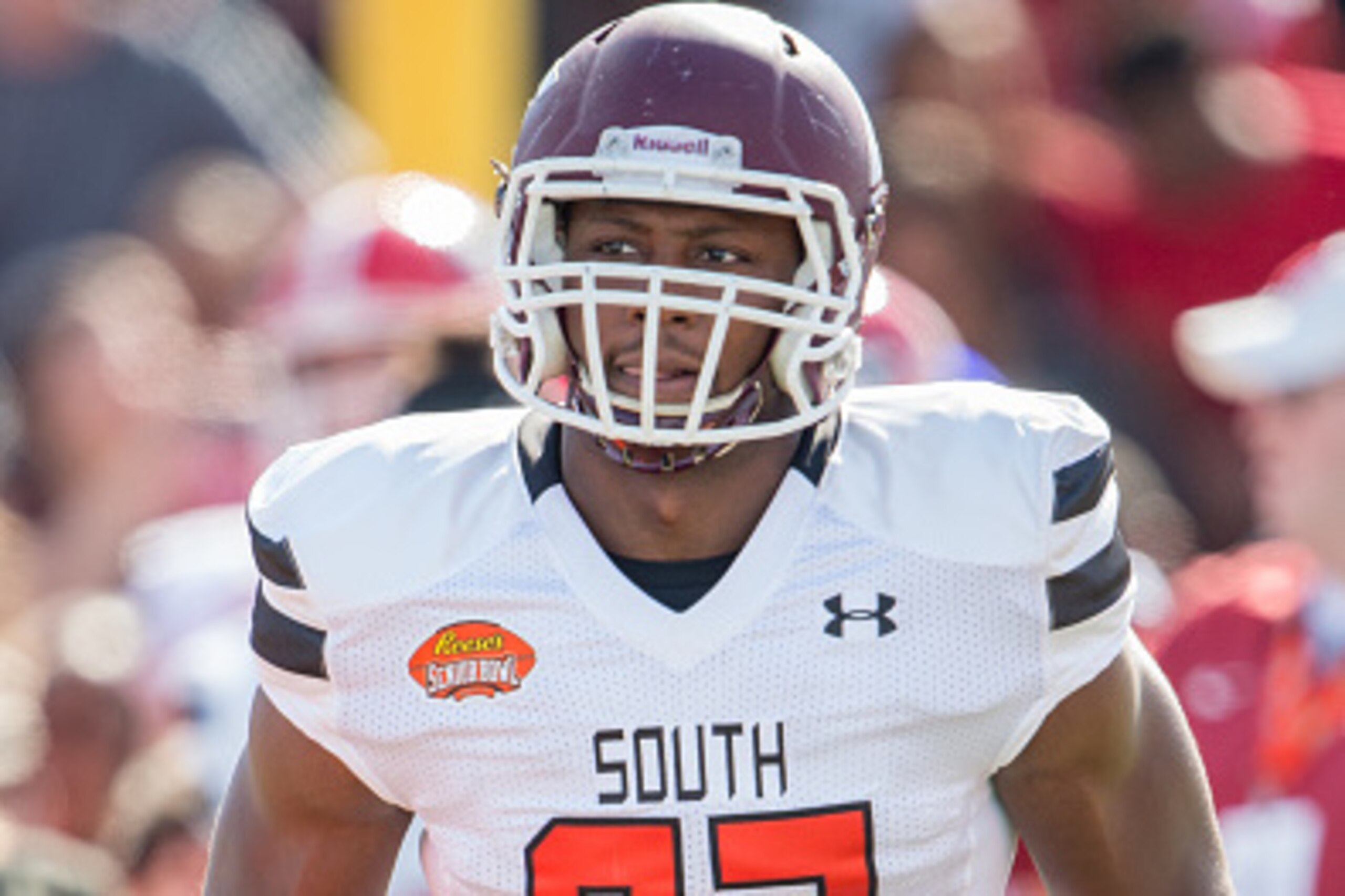 MOBILE, AL - JANUARY 30: South team's defensive end Noah Spence #97 with Eastern Kentucky on January 30, 2016 at Ladd-Peebles Stadium in Mobile, Alabama. (Photo by Michael Chang/Getty Images)